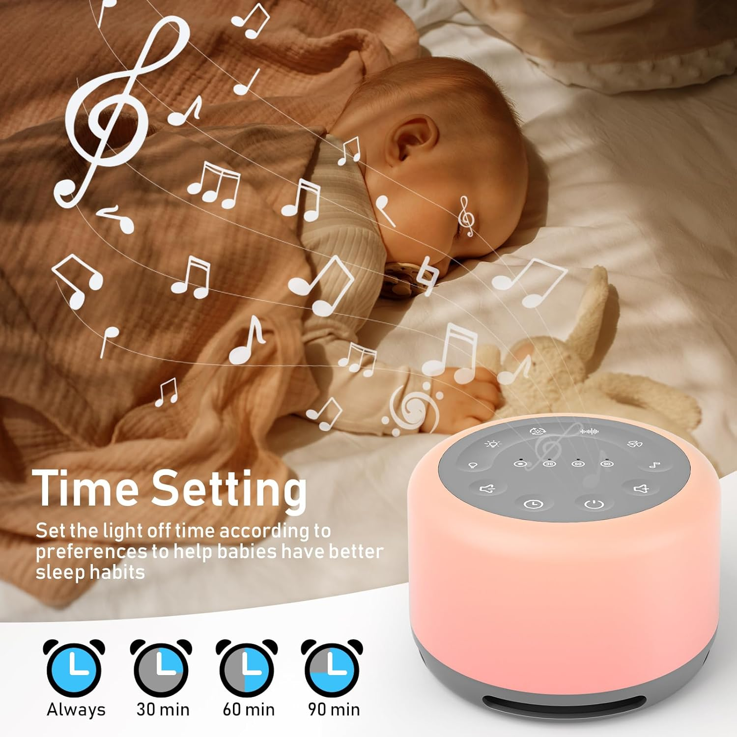 Guulan White Noise Machine Baby and Adult, Sound Machine for Sleeping/Relaxing, Portable Baby Night Light with Soothing Sounds, Bluetooth&Long Battery Life, Noise Maker Machine for Sleep/Office/Travel image number 3