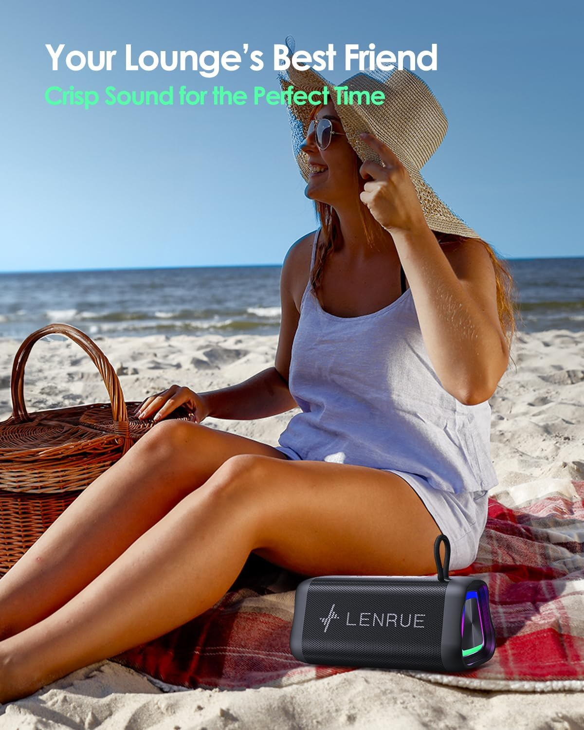 LENRUE Portable Bluetooth Speaker with LED Lights, IPX5 Waterproof Wireless Speaker with 360&deg; Stereo Sound for Outdoors & Home Use image number 6
