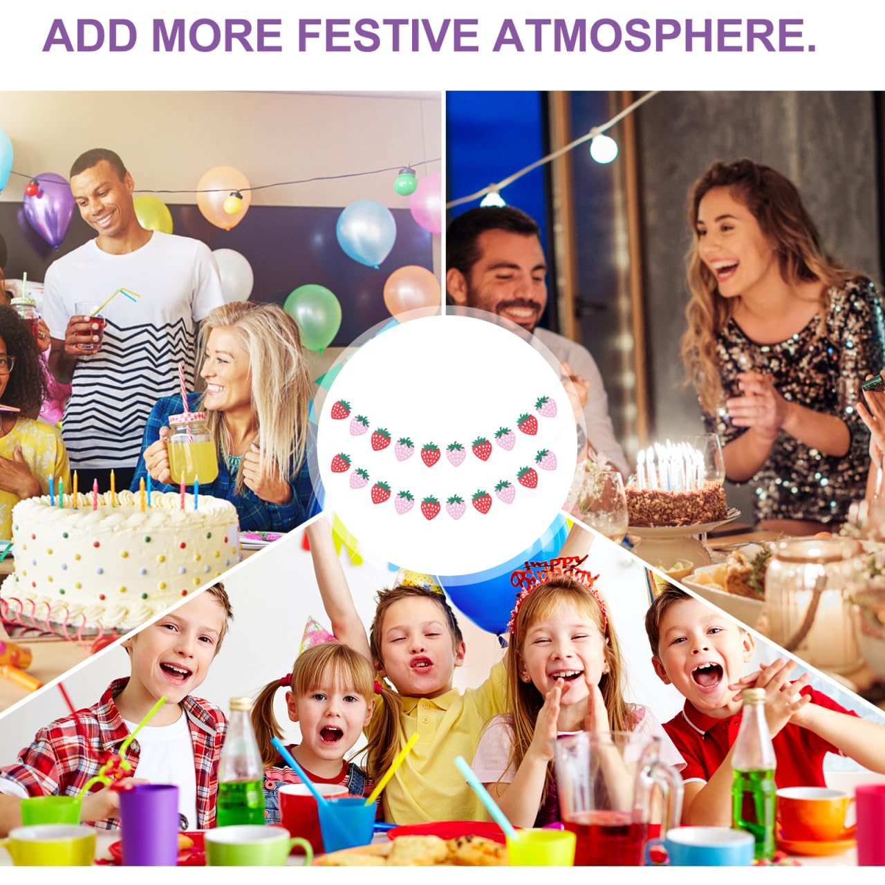 Totority Strawberry Birthday Party Banner Decoration Set Felt Hanging Buntings for Indoor Outdoor Festive Celebrations image number 3