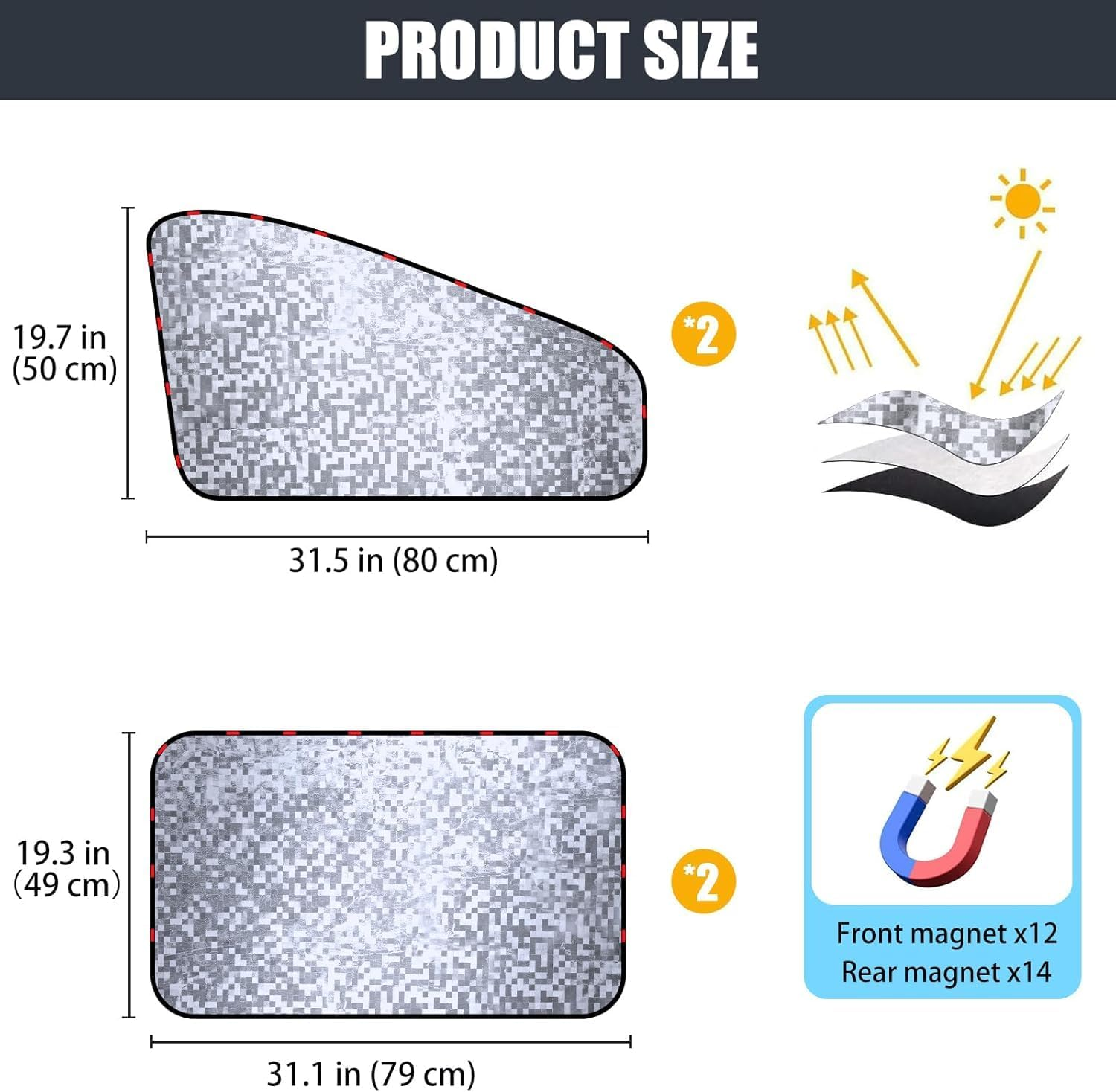 Car Window Blinds, 4 Pcs Car Privacy Curtains, 100% Light Blocking Magnetic Side Window Cover, Keep Cool for Breastfeeding, Napping