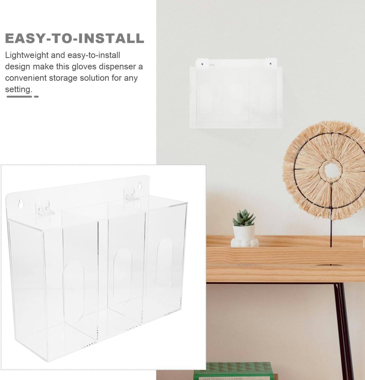 Iplusmile Wall Mount Glove Dispenser 3-Compartment Acrylic Storage Box for Gloves and Clear Organizer for Laboratory and Use image number 6