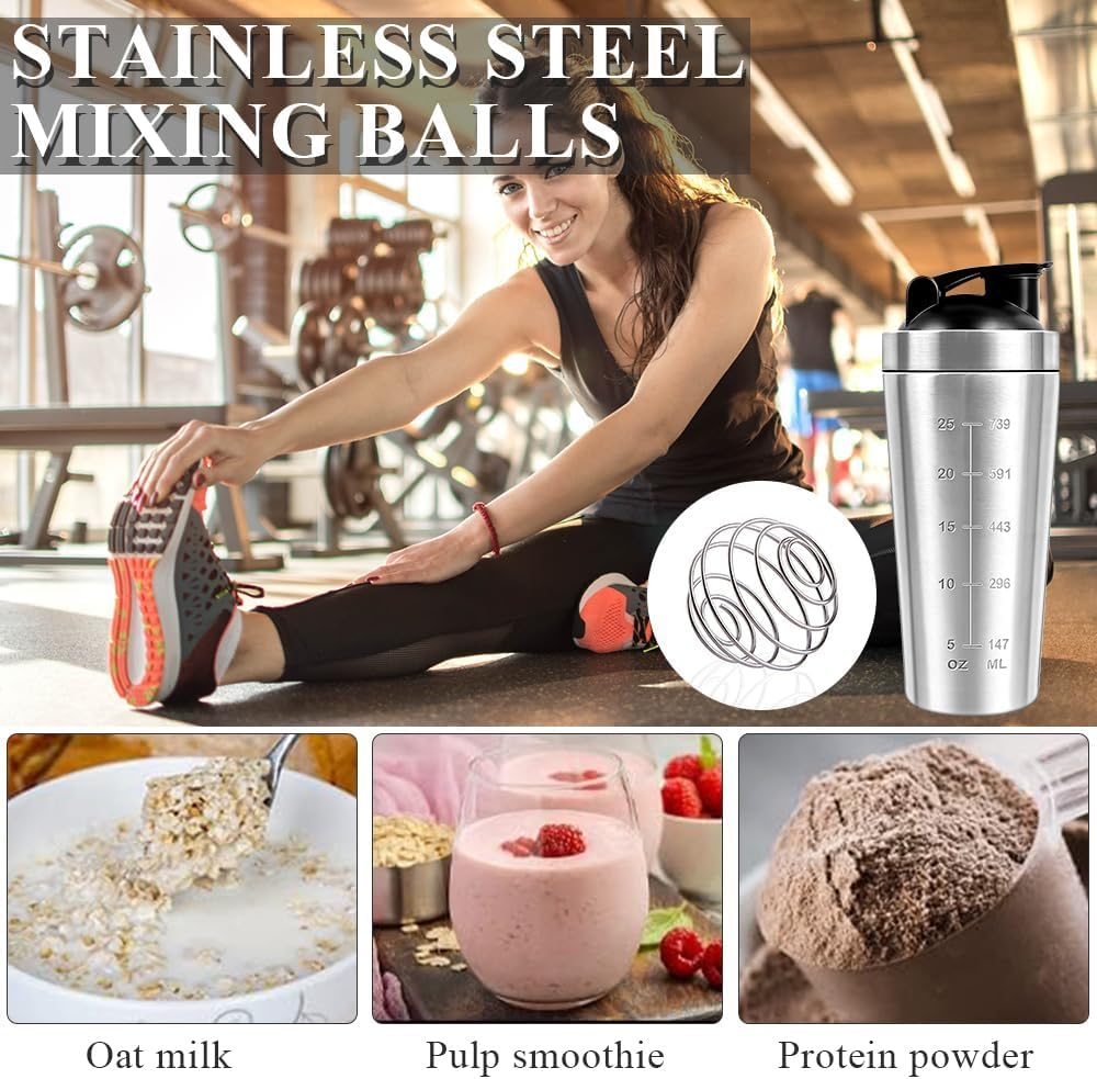 Protein Shaker Bottle 750Ml, Stainless Steel Protein Shaker with Mixball, Leak Proof Metal Shakers, Protein Mixer Shaker Cup, BPA Free Fitness Bottle Shakers