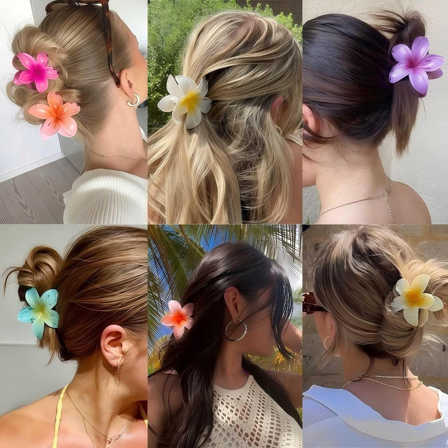 Inateannal Flower Hair Clips for Women Thick Hair Large Pink Flower Claw Clips Hawaiian Floral Hair Accessories Strong Hold Non-Slip Hair Clips Summer Beach Floral Claw Barrette image number 2