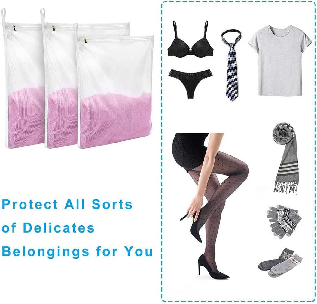 Delicates Laundry Bags, 3 Pack Fine Mesh Wash Bags with Premium Zipper, Durable Delicates Bag for Washing Machine, Laundry Bags for Blouse,Hosiery,Stocking, Underwear,Sweaters image number 6