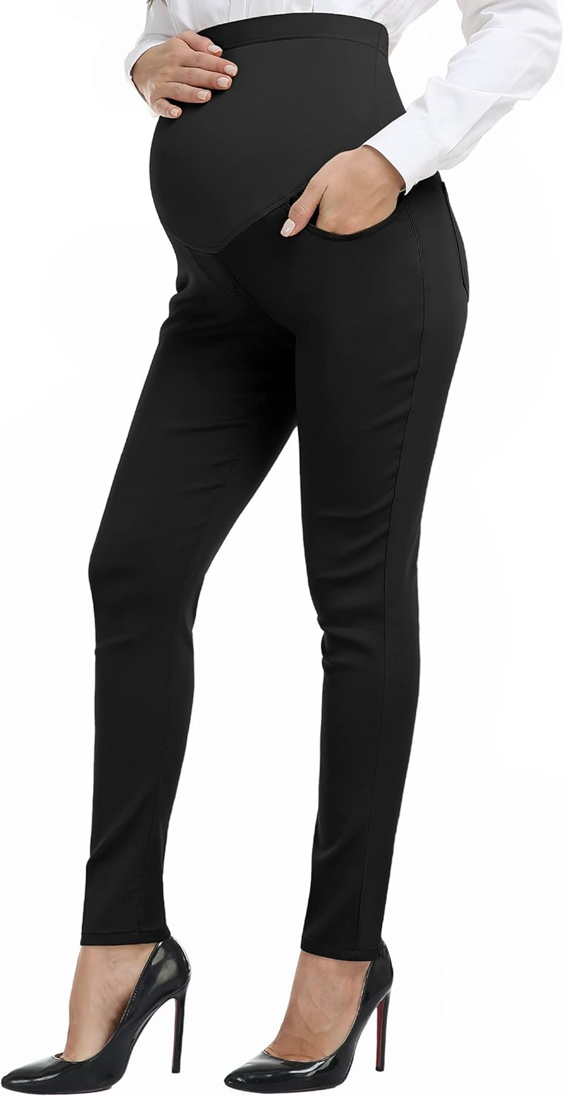 PACBREEZE Women'S Maternity Pants for Work High Waist Pregnancy Casual Stretchy Straight/Skinny Dress Pants image number 5