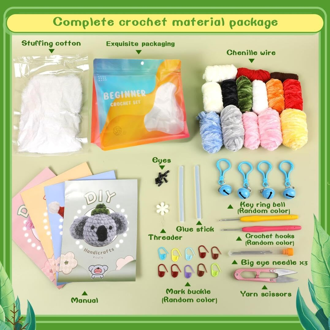 Crochet Kit for Beginners, 4 Pattern Animals, Rabbit, Koala, Penguin, Chick, Beginner Crochet Kit for Adults Step-By-Step Video Tutorials Enough Yarn, Stuffing, Hooks and Accessories image number 5