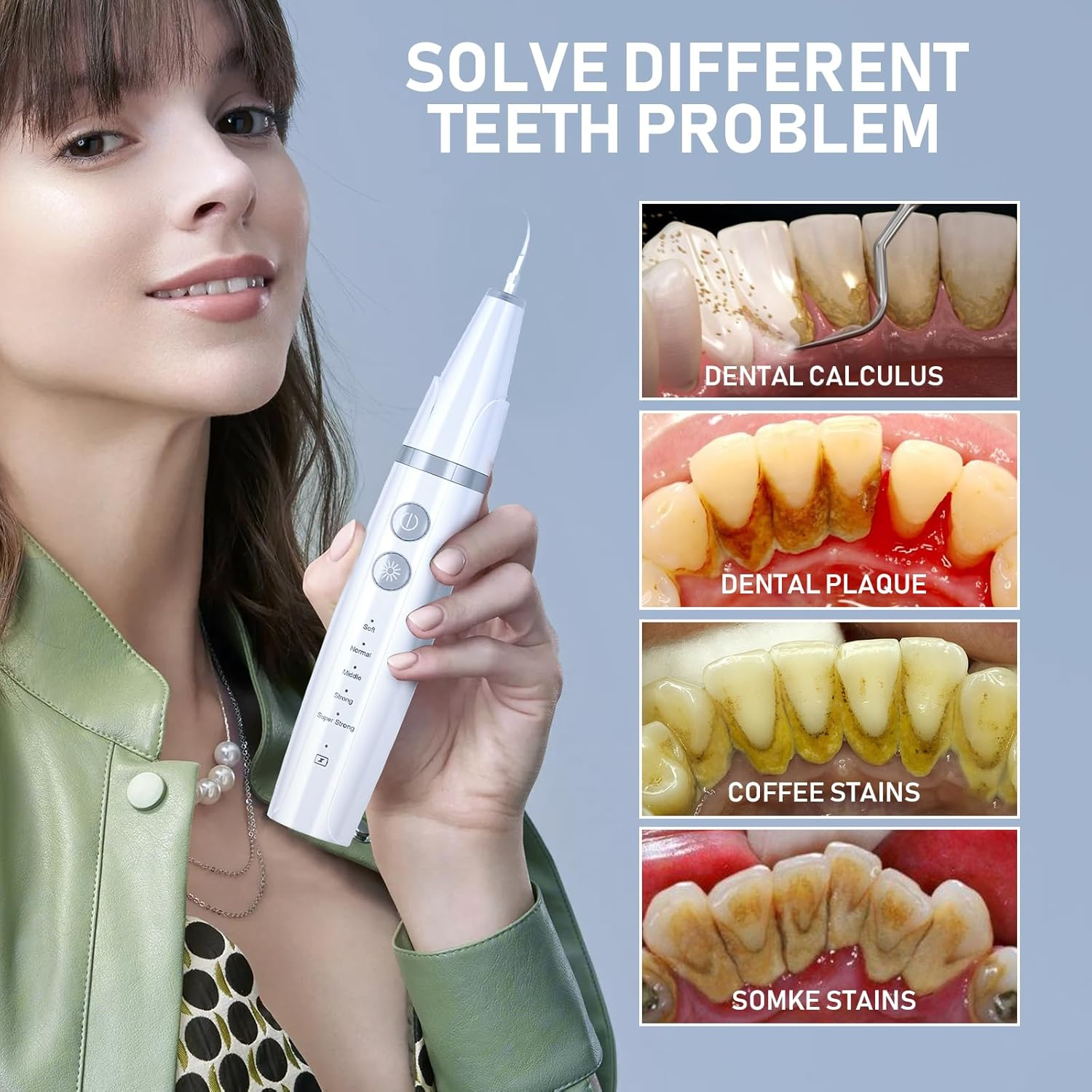 Ultrasonic Tooth Cleaner Plaque Remover for Teeth Cleaning IP67 Waterproof Tartar Remover with 3 Replaceable Heads and 5 Adjustable Modes Rechargeable, Portable Design for Home Travel image number 5