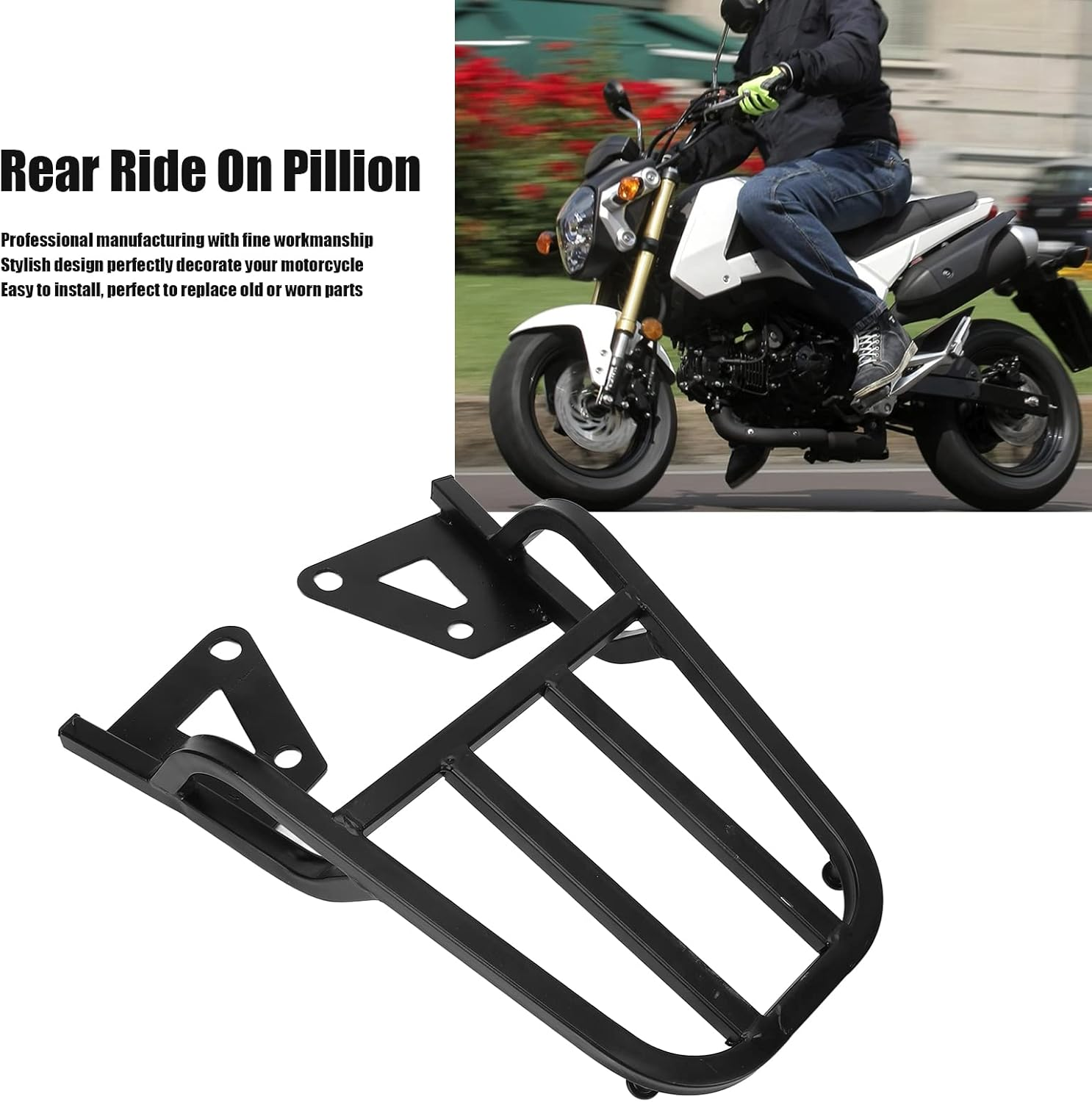Grom MSX125 Rear Rack, Motorcycle Rear Cargo Carrier, Black Iron Motorcycle Luggage Rack, Motorcycle Rally Luggage Rack, Larger Storage Space, Fine Workmanship image number 6