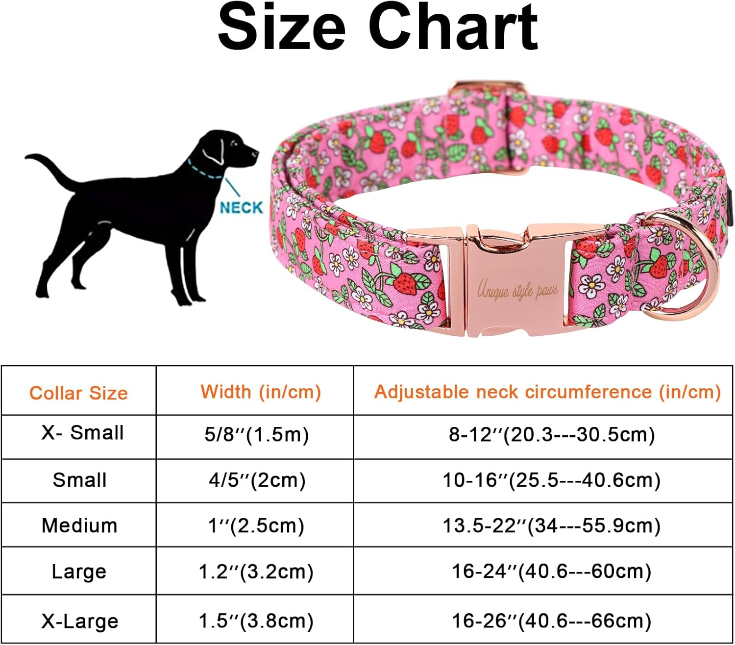 Unique Style Paws Summer Pink Strawberry Dog Collar Harnesses Collars & Leads for Collar Dog Wide Bow Tie Chain Dog Collar Pull Collar Gifts for Small Medium Large Dogs XS image number 2