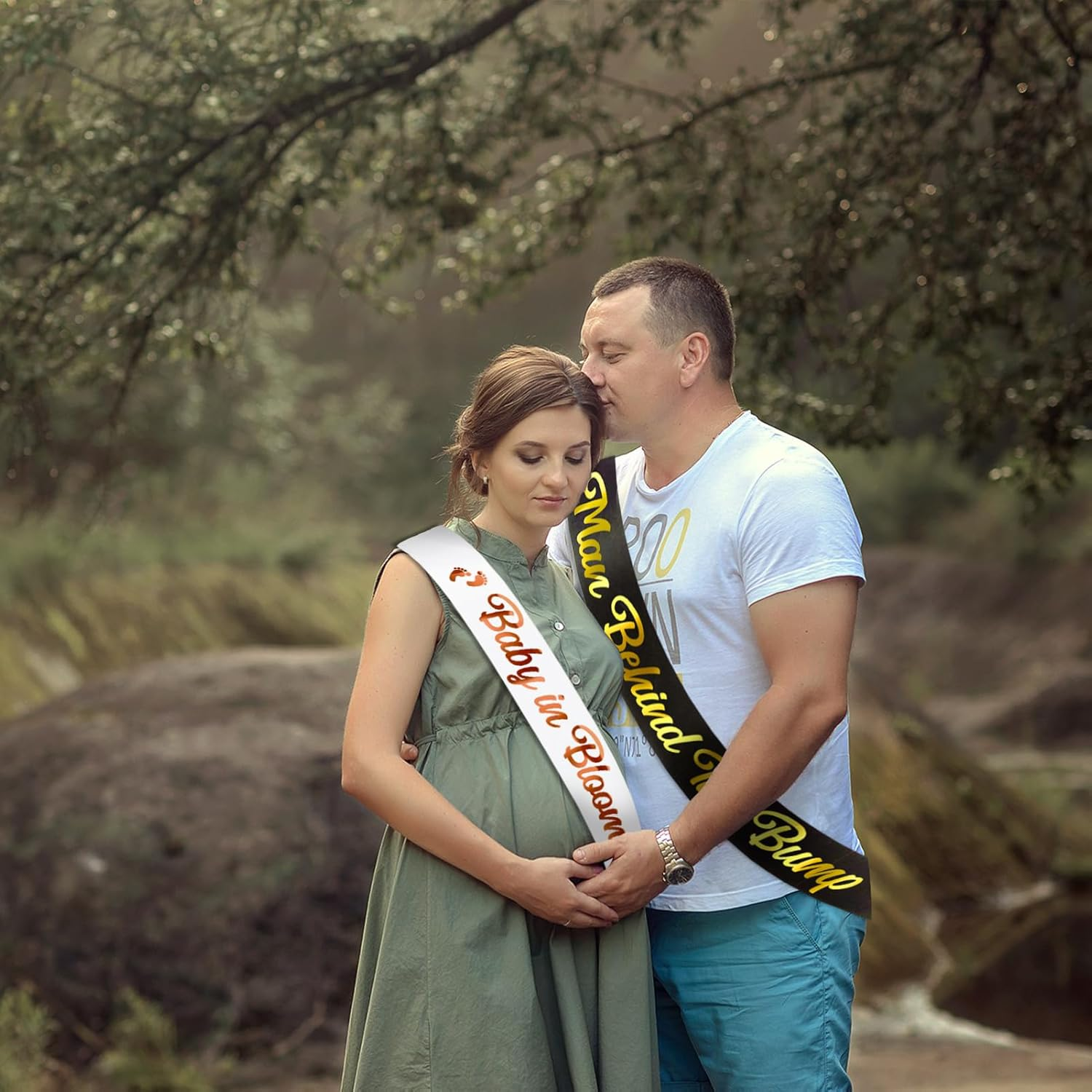 2 Pcs Mom to Be & Dad to Be Baby Shower Sash, White Baby in Bloom Sash and Black Man behind the Bump Sash (Custom- Lengthened) for Gender Reveal Decorations, Idea Gifts for Baby Shower image number 4