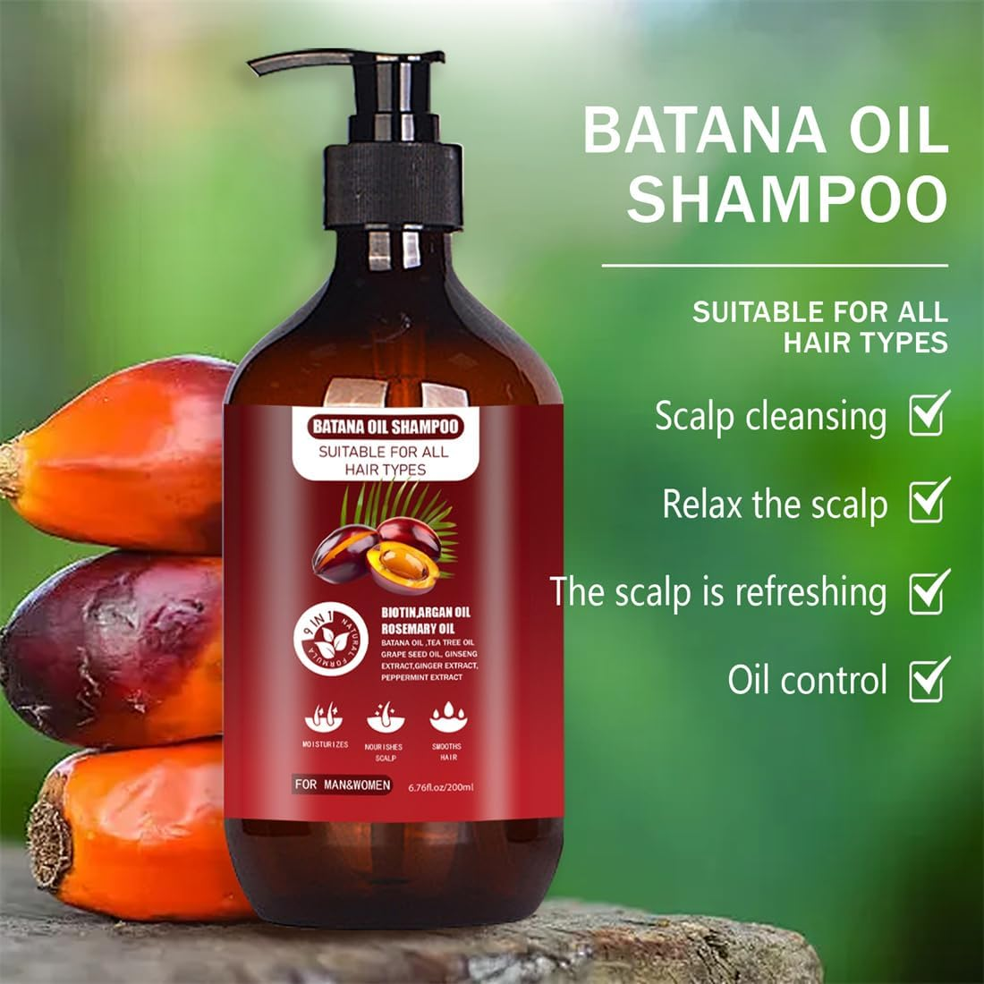 Ba-Tana Oil Hair Growth Shampoo, Natural Hair Loss Shampoo for Thinning Hair for Women and Men, Thickening Hair Treatment & Regrowth, Daily Hair Care at Home image number 2