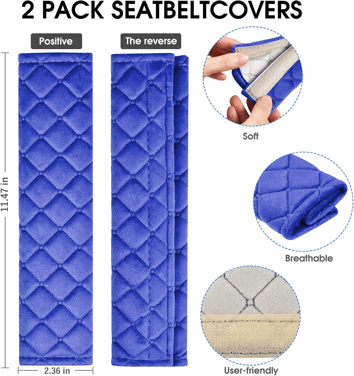 2Pack Car Seat Belt Pads Cover,Seat Belt Shoulder Strap Covers Harness Pad for Car/Bag,Soft Comfort Helps Protect You Neck and Shoulder from the Seat Belt Rubbing(Blue) image number 3