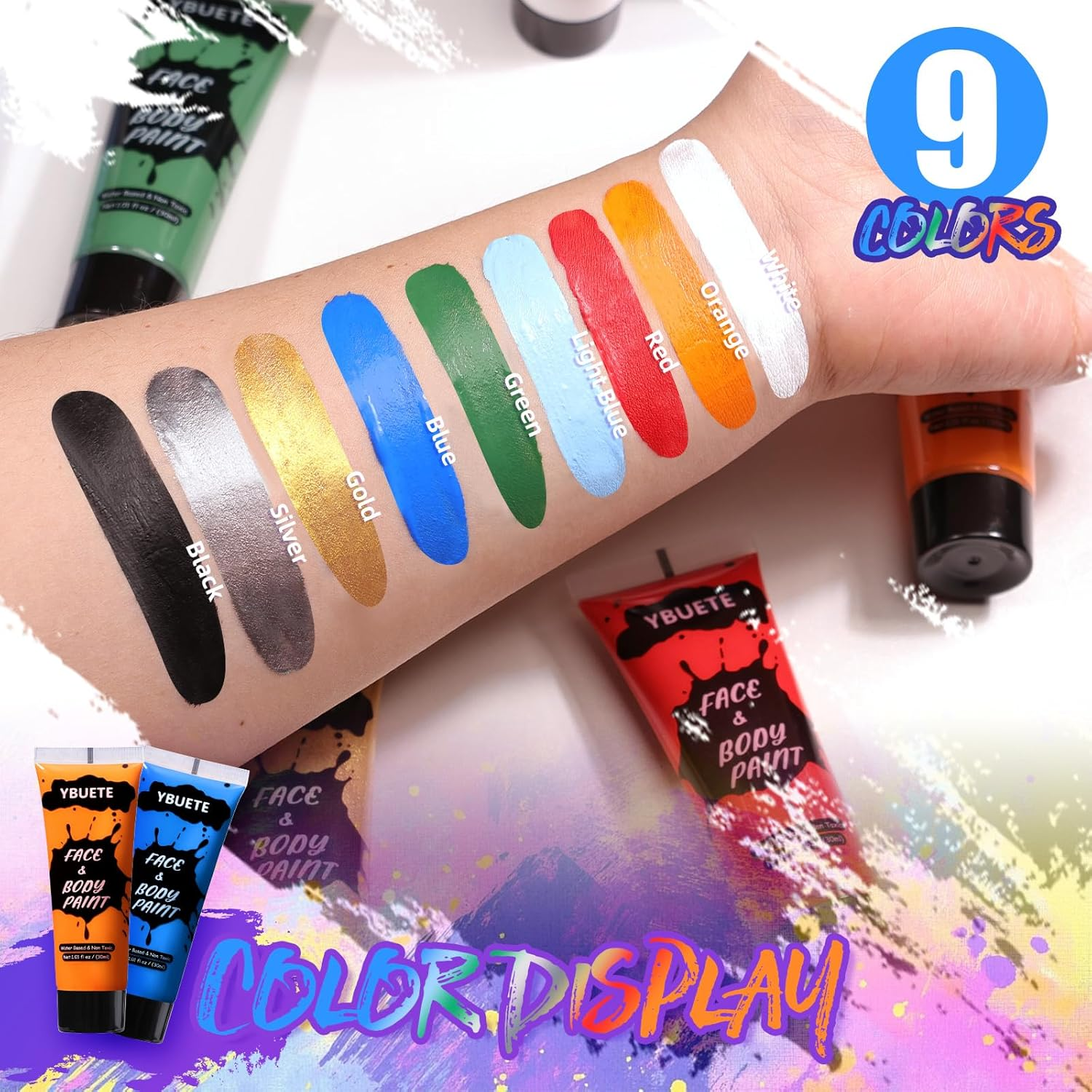 9 Colors Face Body Paint Set, Professional Paint Set for Halloween Cosplay Costume Party, Full-Coverage Multi-Color Cream Makeup Blendable Set for Adults Halloween Cosplay SFX Makeup Paint image number 4