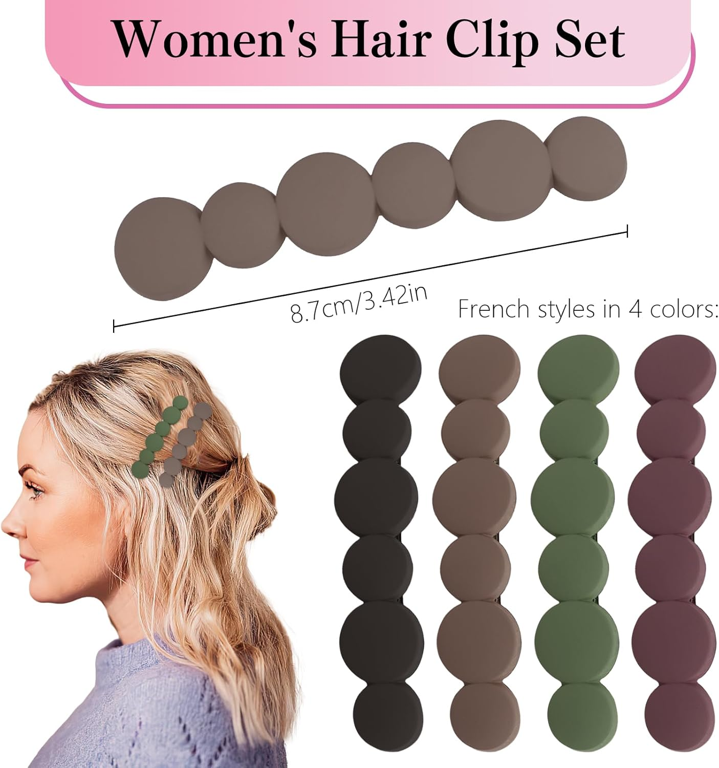 Women'S Hair Clips, 4 Pieces French Hair Clips, Hair Clips Set, Hair Clips, Thin Hair, Automatic Hair Accessories for Fine Thick Hair, Women Girls image number 6