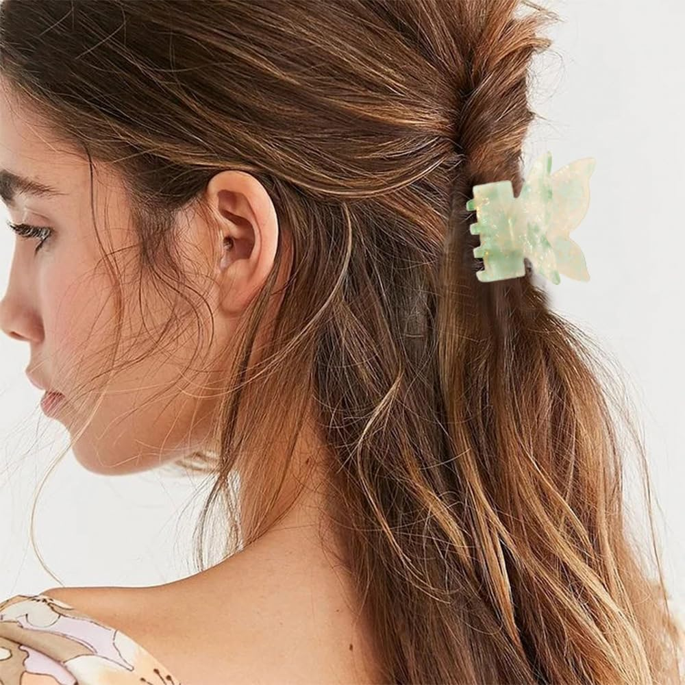 Butterfly Hair Clip, Acetate Hair Clips, Women, Plastic Non-Slip Hair Clips, 7.5 Cm Hair Clip, Thick and Thin Hair for Women, Hair Accessories, Green