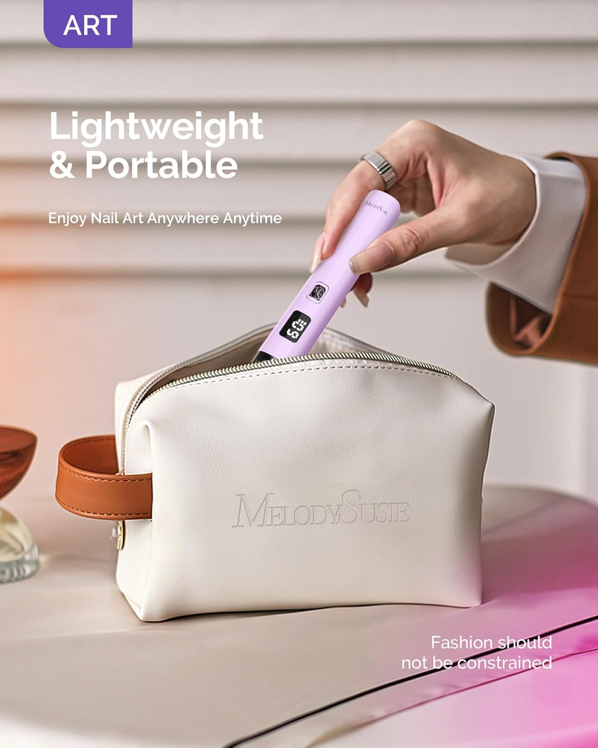 Melodysusie Handheld UV Light for Gel Nails, ART01R Cordless Gel X Nail Lamp Rechargeable with LCD Display, Eye-Protective Cover Flash Cure Nail Dryer for Rhinestone Glue Decoration DIY at Home Purple image number 5