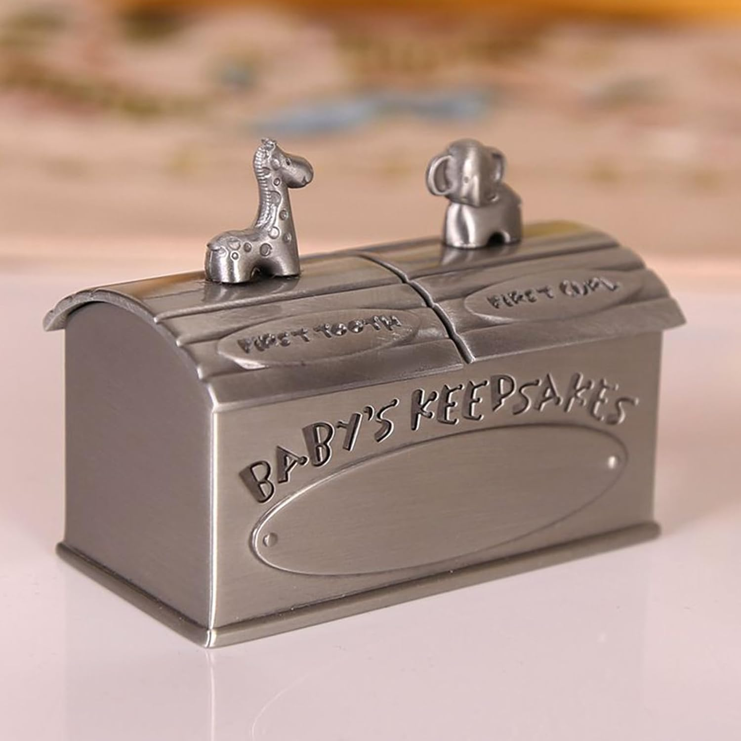 First Tooth Keepsake Box,Zinc Alloy Tooth Fairy Box Cute Animal Design - Elegant Memory Tin for Children Toddler Girls Baby Kid Birthday Shower - Silver image number 2