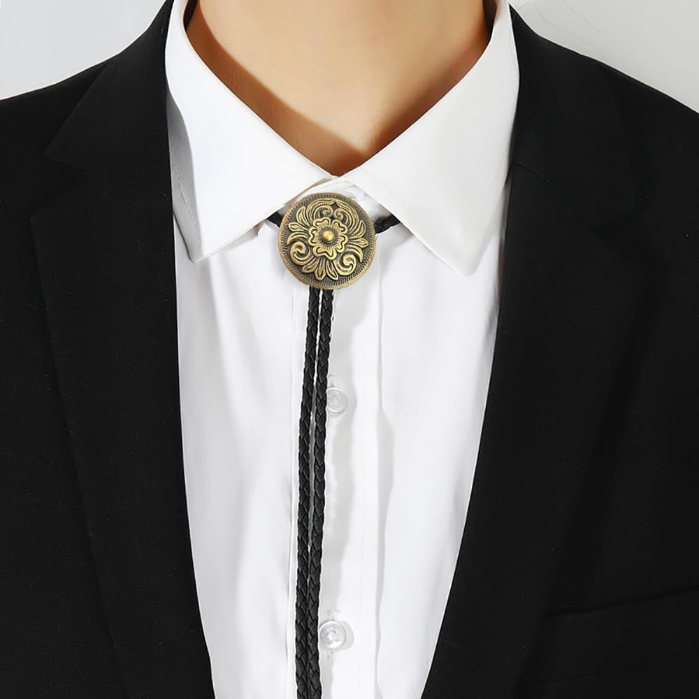 HOEACXY Mens Bolo Tie Native American Cowboy Retro Bull Longhorn Bola Ties Handmade Necktie Costume Accessories image number 3