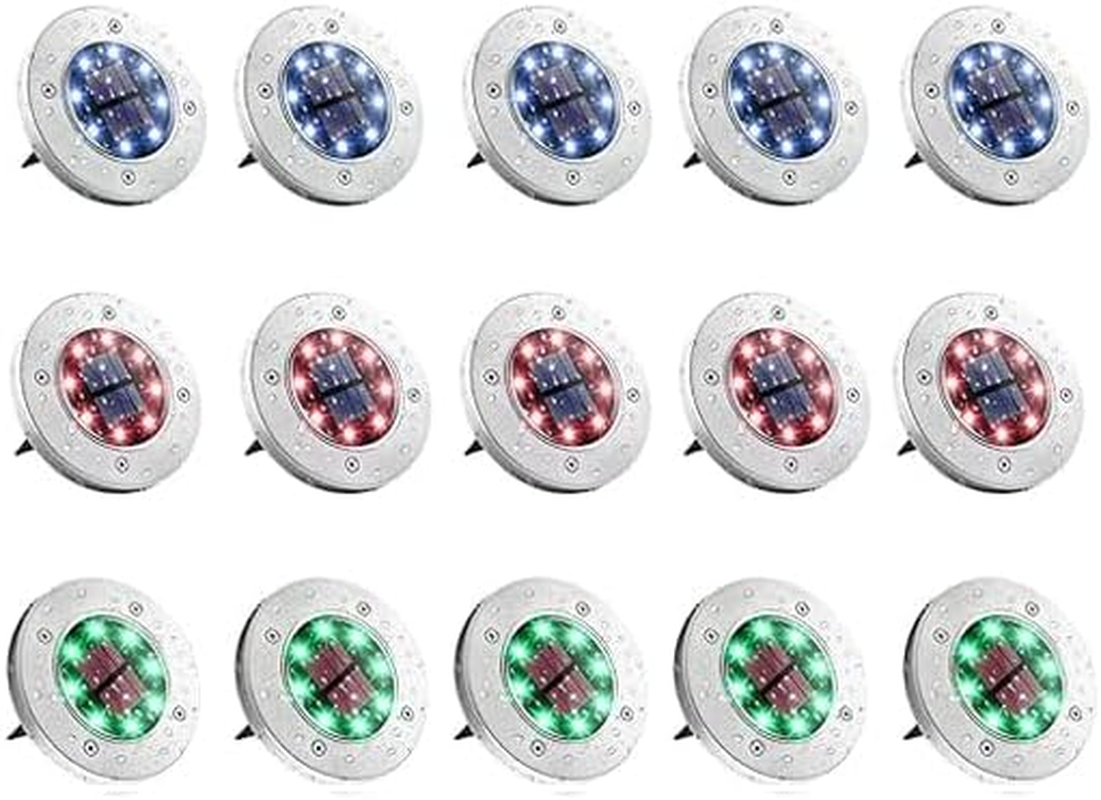 Solar Ground Lights,Led Outdoor Solar Disc Lights,Ip 65 Waterproof,Suitable for Gardens, Patios, Sidewalks Driveway,Steps,Walkway (White and Warm) (Colour, 20 PCS)