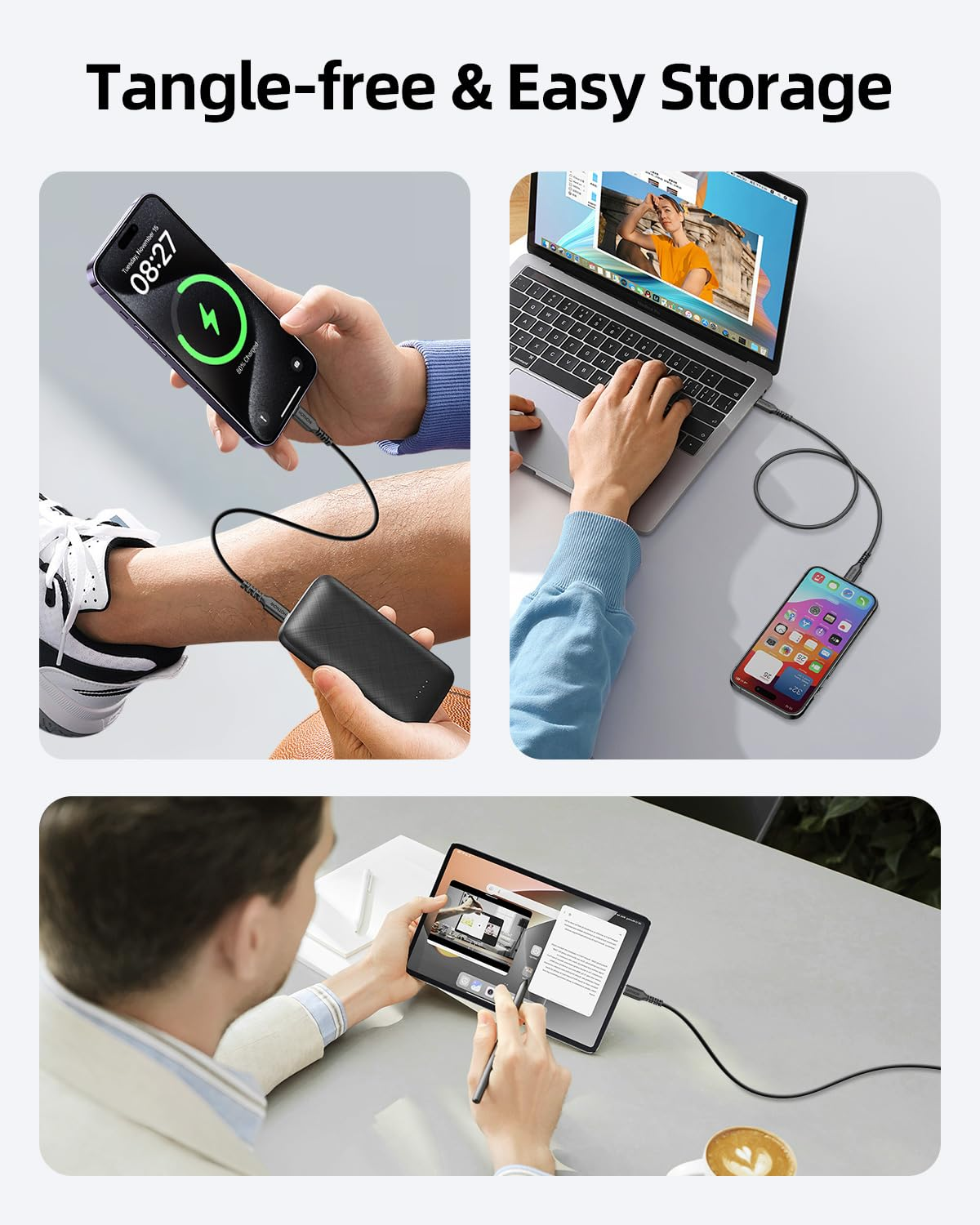 HOTNOW Short USB C to USB C Cable 0.5M 3Pack, 50Cm Type C to C 65W Fast Charging Cable Compatible with Iphone17 16, Galaxy S25 S9, Power Bank and Other Type C Devices image number 4