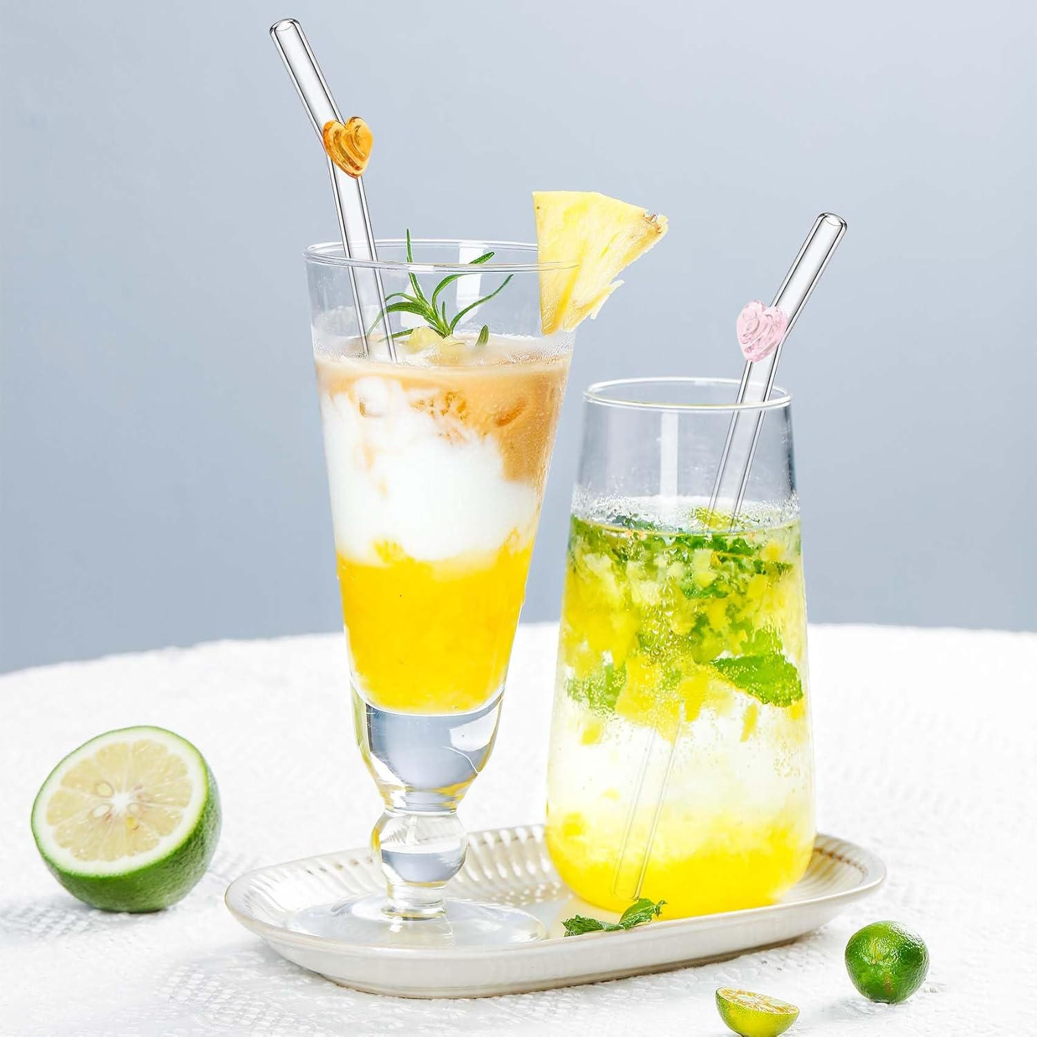 6 Pcs Glass Straws with 2 Cleaning Brushes, Cute Colorful Heart Shaped Bent Glass Straws Shatter Resistant, Reusable Love Straws Charm for Coffee Lover, Milkshake, Smoothies, Juice, Aesthetic Gift image number 6