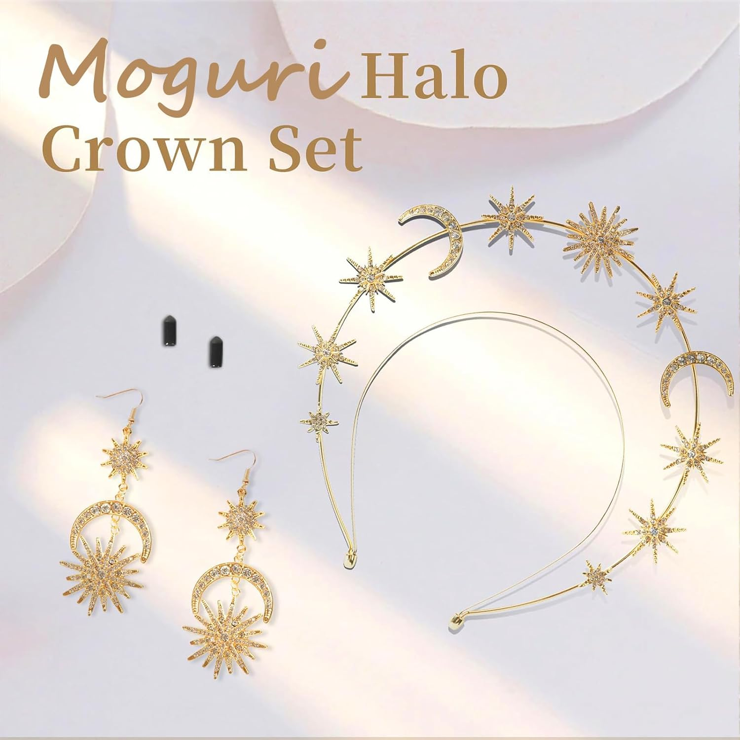 Moguri&reg; Halo Crown, Stars Crystal Goddess Headband with Earrings, Metal Halo Headpiece, Celestial Crown, Tiaras for Women, Bridal, Wedding, Costume, Cosplay, Party, Goddess Accessories image number 6