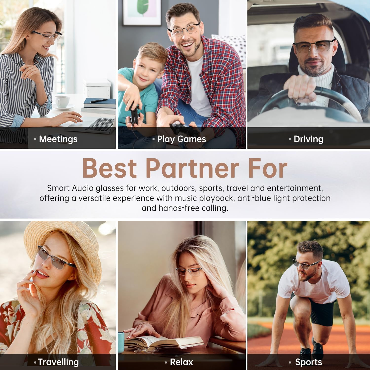 Bluetooth Audio Smart Glasses,Clear Blue Light Glasses for Women Men, Remote Shooting,Open Ear Sound Mic & Speakers, Magnetic Charging,Color-Changing Polarized Sunglasses Lenses,Voice Assistant（Gs06S) image number 2