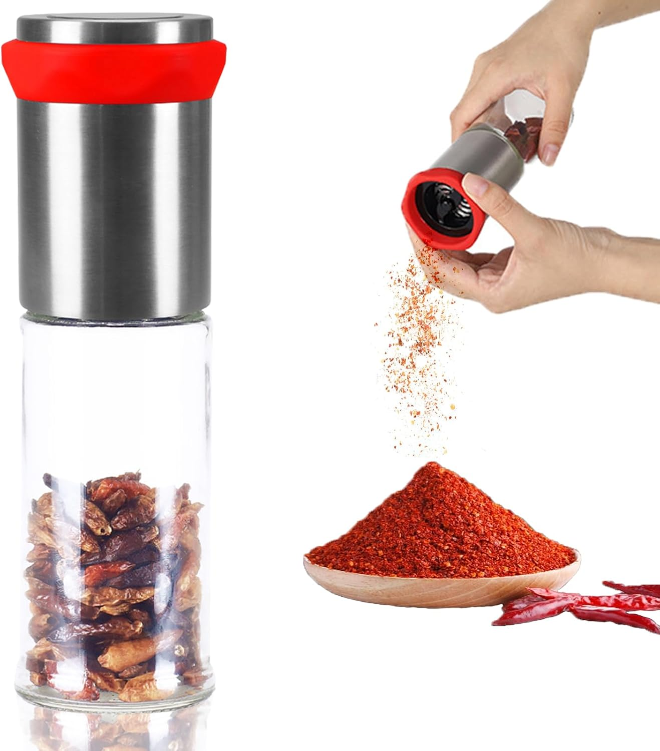 Chilli Grinder Mill, Smavles 170ML Chili Mill Stainless Steel & Glass,Chilli Cutter for Dry Chillies image number 4