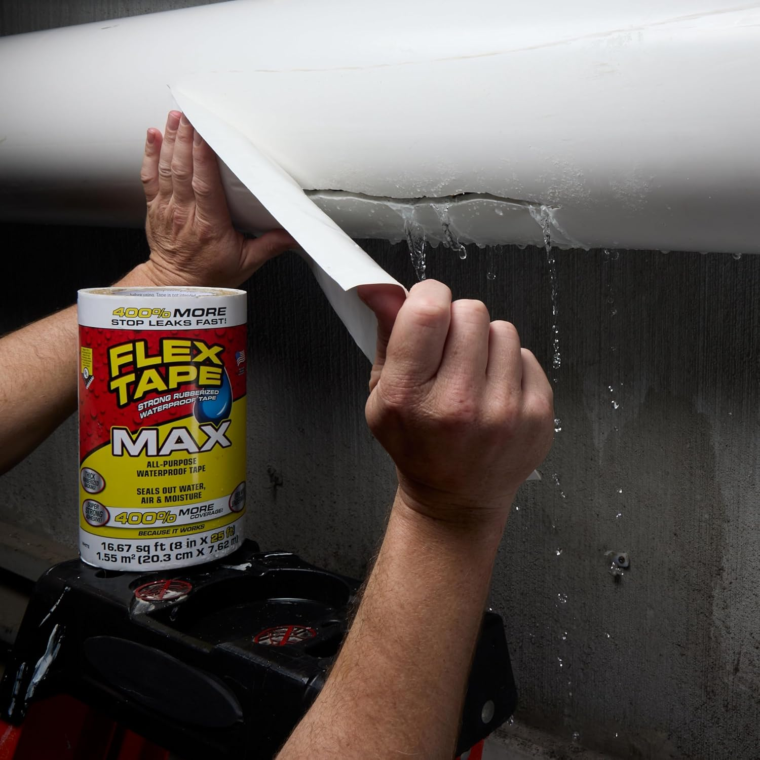 Flex Tape, 12 in X 10 Ft, White, Original Thick Flexible Rubberized Waterproof Tape - Seal and Patch Leaks, Works Underwater, Indoor Outdoor Projects - Home RV Roof Plumbing and Pool Repairs image number 4