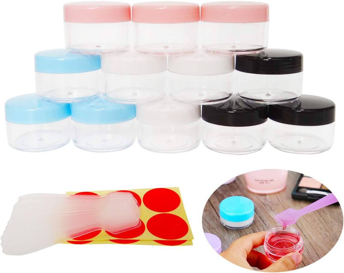 Wopanxye 12 Pack 15Ml Empty Sample Jar, 15 Gram Refillable Cosmetic Container, 15G Small Travel Size Pot Screw Cap Lid for Makeup Eyeshadow Cream Bath Lotions Lip Gloss Balms (Black/White/Pink/Blue) image number 5
