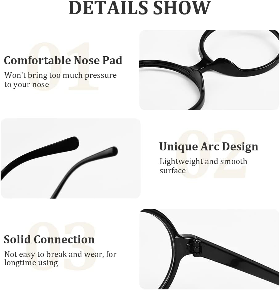 Aomig Retro round Glasses, Black Ultra Light Glasses Accessory for Dressing, Costume Accessory for Halloween, Christmas, Carnival and Parties, Cosplay (Clear Lens) image number 4