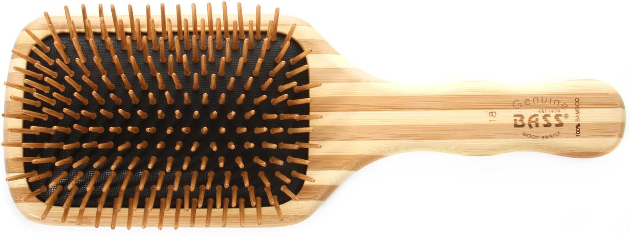 BASS BRUSHES Bamboo Wood Hair Brush Large Square Paddle image number 4