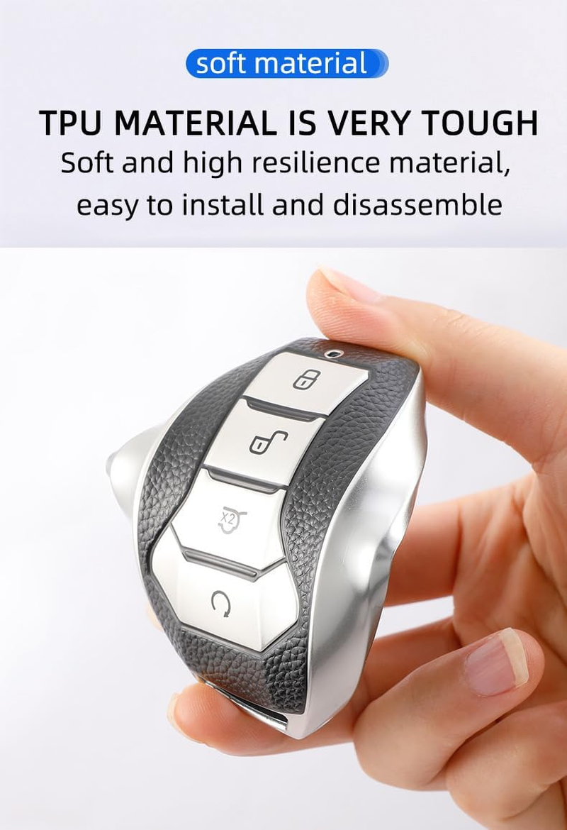 Ontto Car Key Fob Cover Keyring Fit for BYD Song plus Atto 3 Han EV Tang DM Qin Seal Dolphin Key Case TPU Smart Key Shell Holder Bag Keychain Protector Decorative Accessories