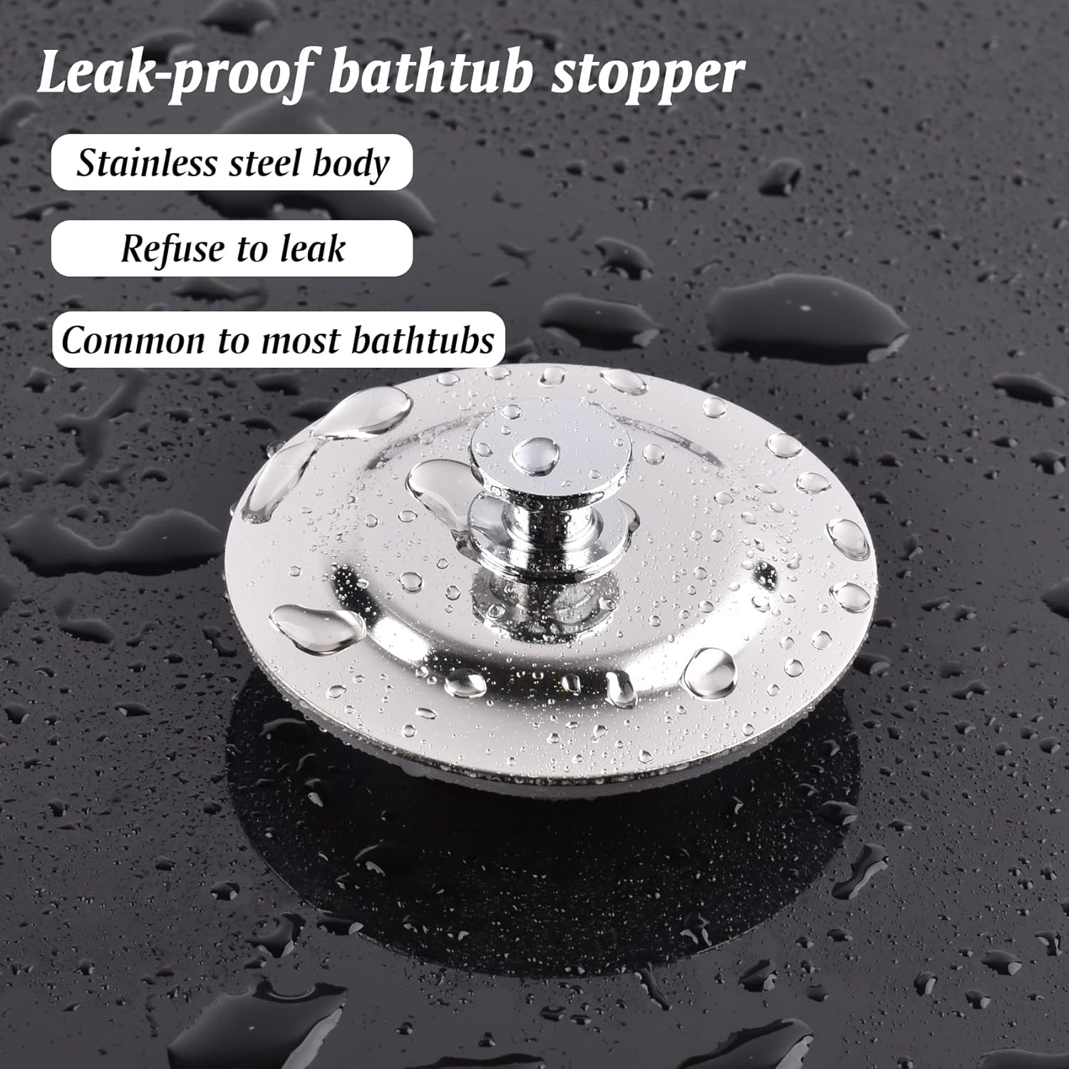 2 Pieces Bath Plug Stainless Steel Push Type Sink Plug Replacement Bath Plug for Bathtub, Kitchen, Vanity, RV Sink Etc with One Handle Easy to Take Out