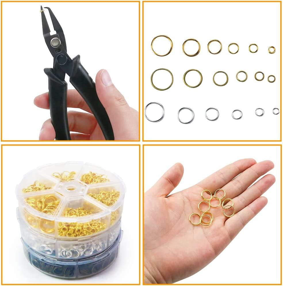 FSWCCK Split Rings Kit, 2070 PCS Double Loops Split Jump Ring with Split Ring Pliers, Mini Metal Ring Connectors 4Mm To12Mm for Jewelry Making and DIY Crafts, Silver, Gold and Bronze image number 4