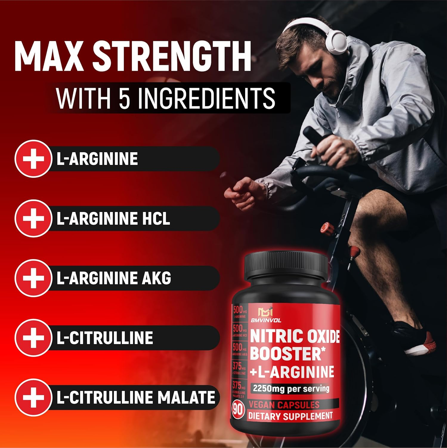 Nitric Oxide Supplements for Men & Women 2250Mg - Formula with L-Arginine Hcl, L-Citrulline - 90 Capsules Gluten Free and Non-Gmo