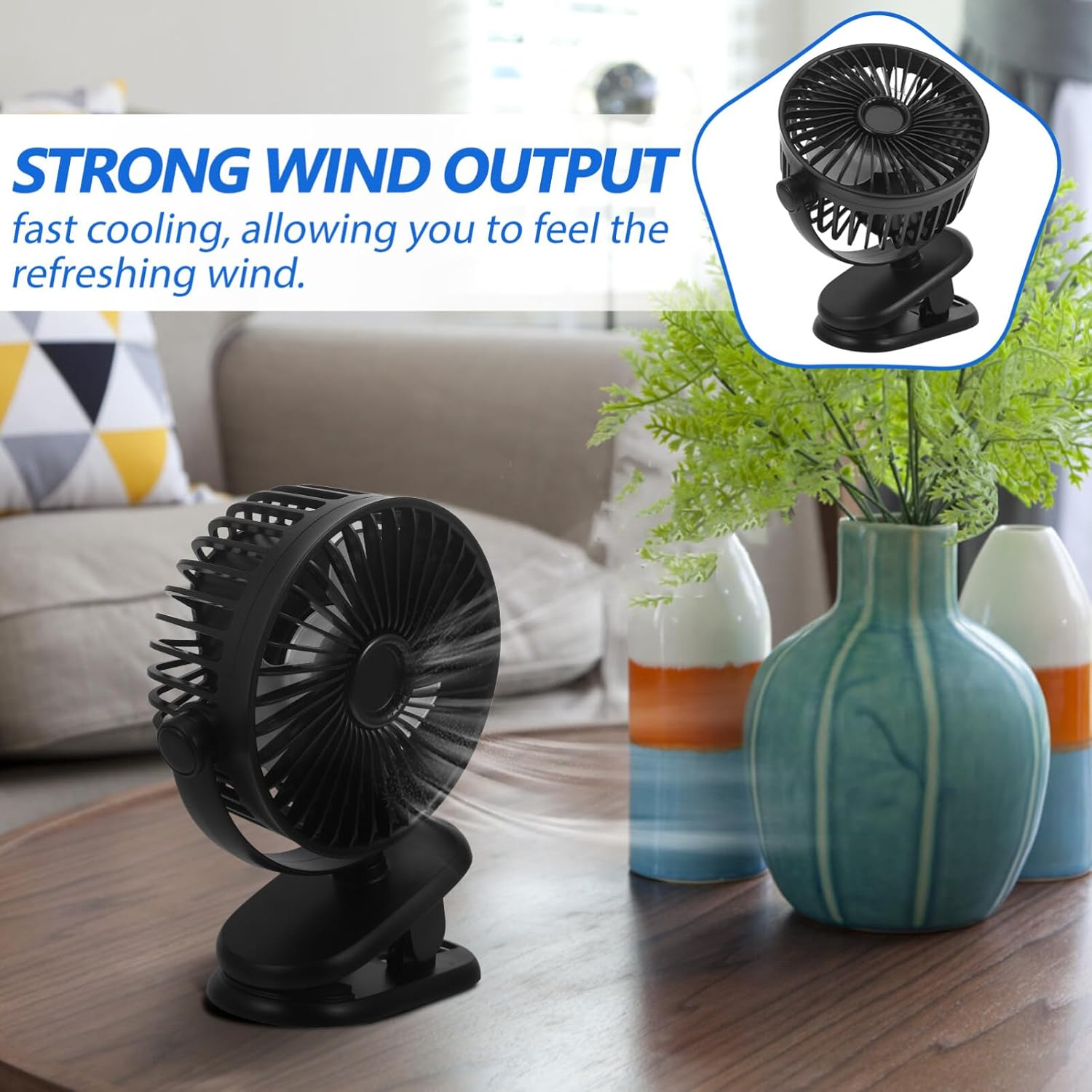 Cabilock Clip on Oscillating Mini Desk Fan USB Corded Table Fan Two-Speed Adjustment Sturdy Material Compact for Home Office Dorm Study Library Games Room Black image number 5