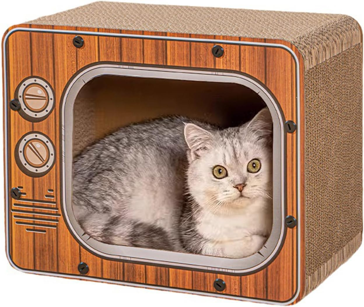 PETCUTE Cat Scratching Boards, 3-In-1 Cat Scratching Box Made of Corrugated Cardboard with Non-Slip Base, Corrugated Cardboard Cat Tree House, Recyclable Scratching Pad, Cat Scratching Mat for Indoor image number 4