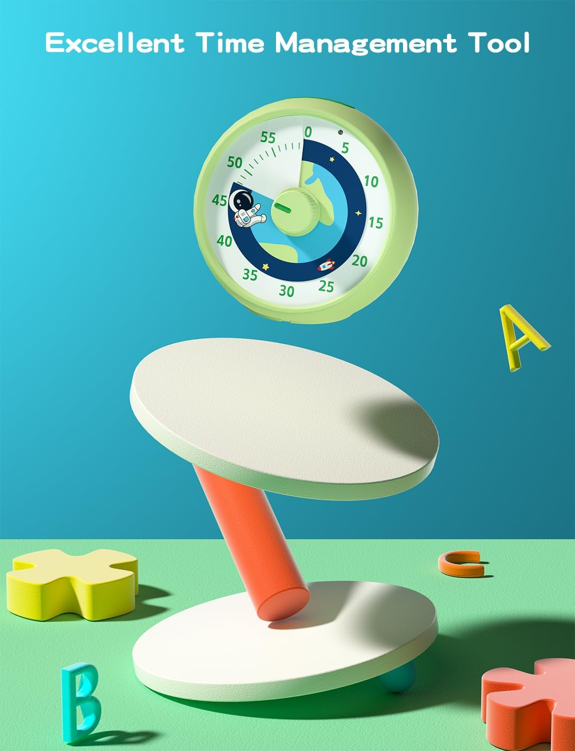 Visual Timer for Kids, 60-Minute Countdown Timer for Classroom, Desk Timer Kid Time Management Tools with Silent Operation, Pomodoro Timer Planet Rocket Pattern