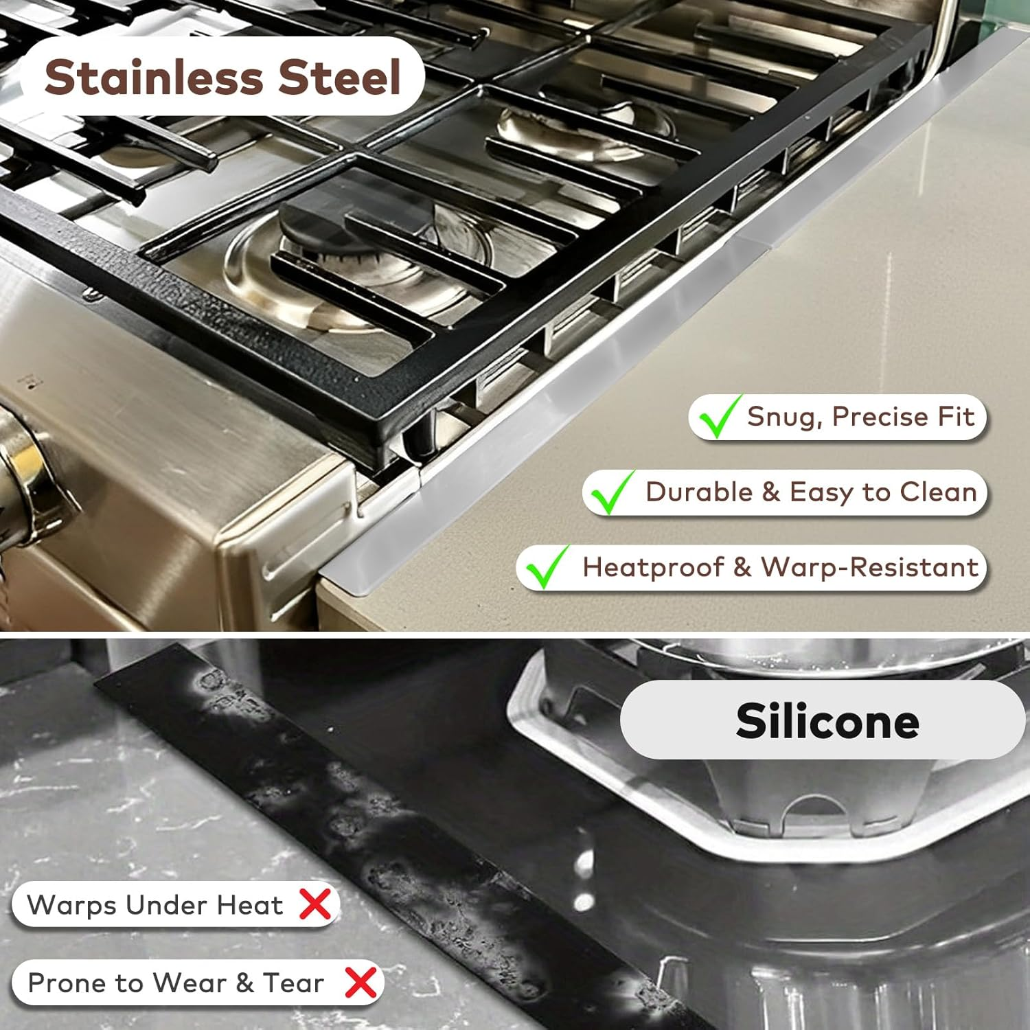 2 Pack Stove Gap Covers 35-69Cm Extendable Stainless Steel Stove Gap Filler Heat Resistant Oven Side Gap Fillers Fills the Gap between Cooktop and Kitchen Bench (Silver)