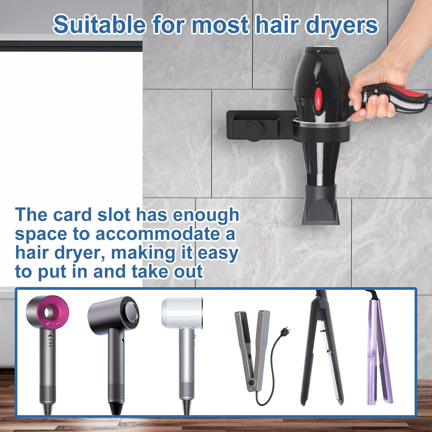 Hair Dryer Holder Wall Mounted Hair Straightener Holder Space Saving Curling Iron Holder Hair Tool Organizer Hairdryer Station Accessories Wall Mounted for Hair Dryer image number 2