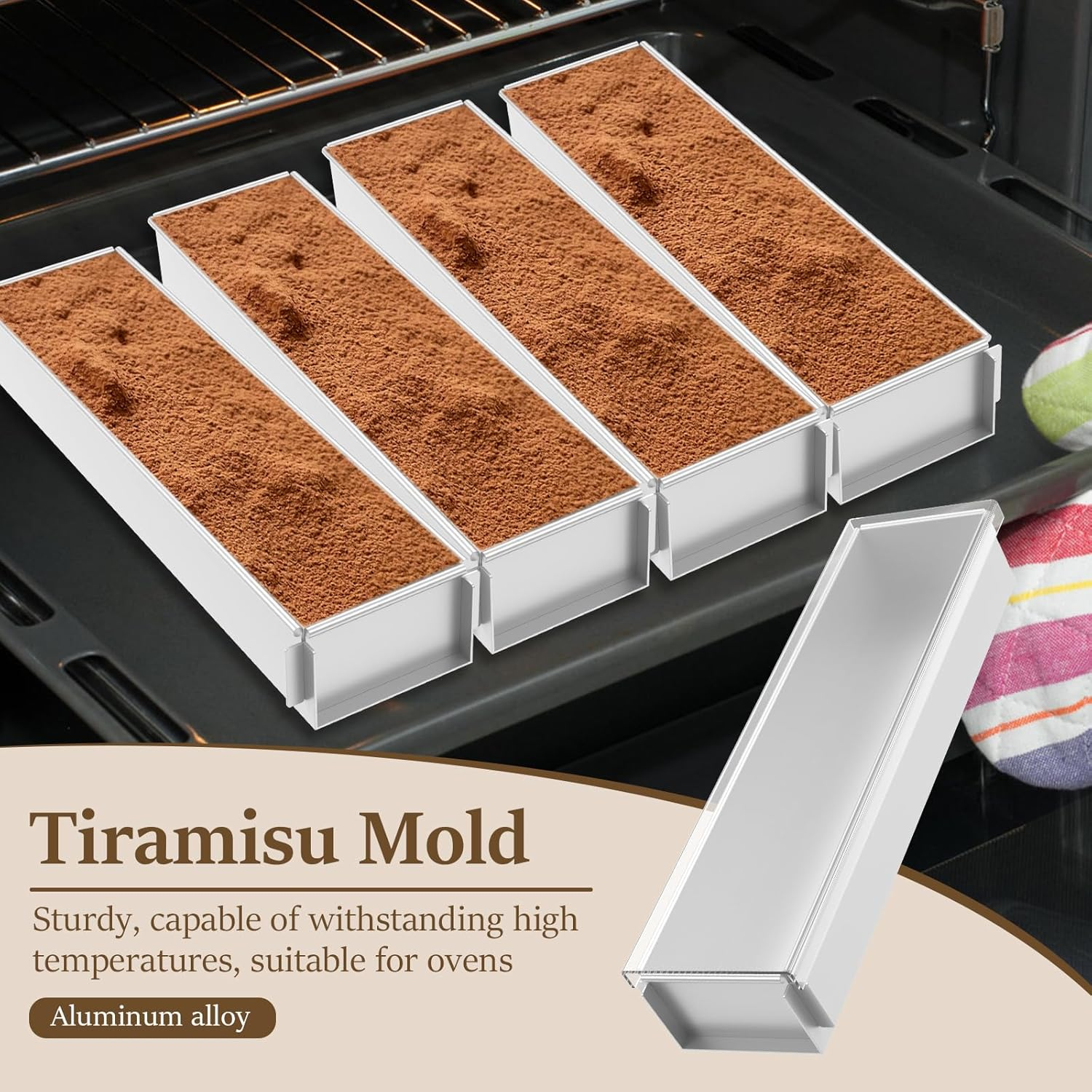 DJAPWPX Rectangle Cake Mold, Aluminum Alloy Rectangle Cake Mold with Acrylic Lid, Practical Tiramisu Pan with Removable Side Panel for Cheesecake Baking