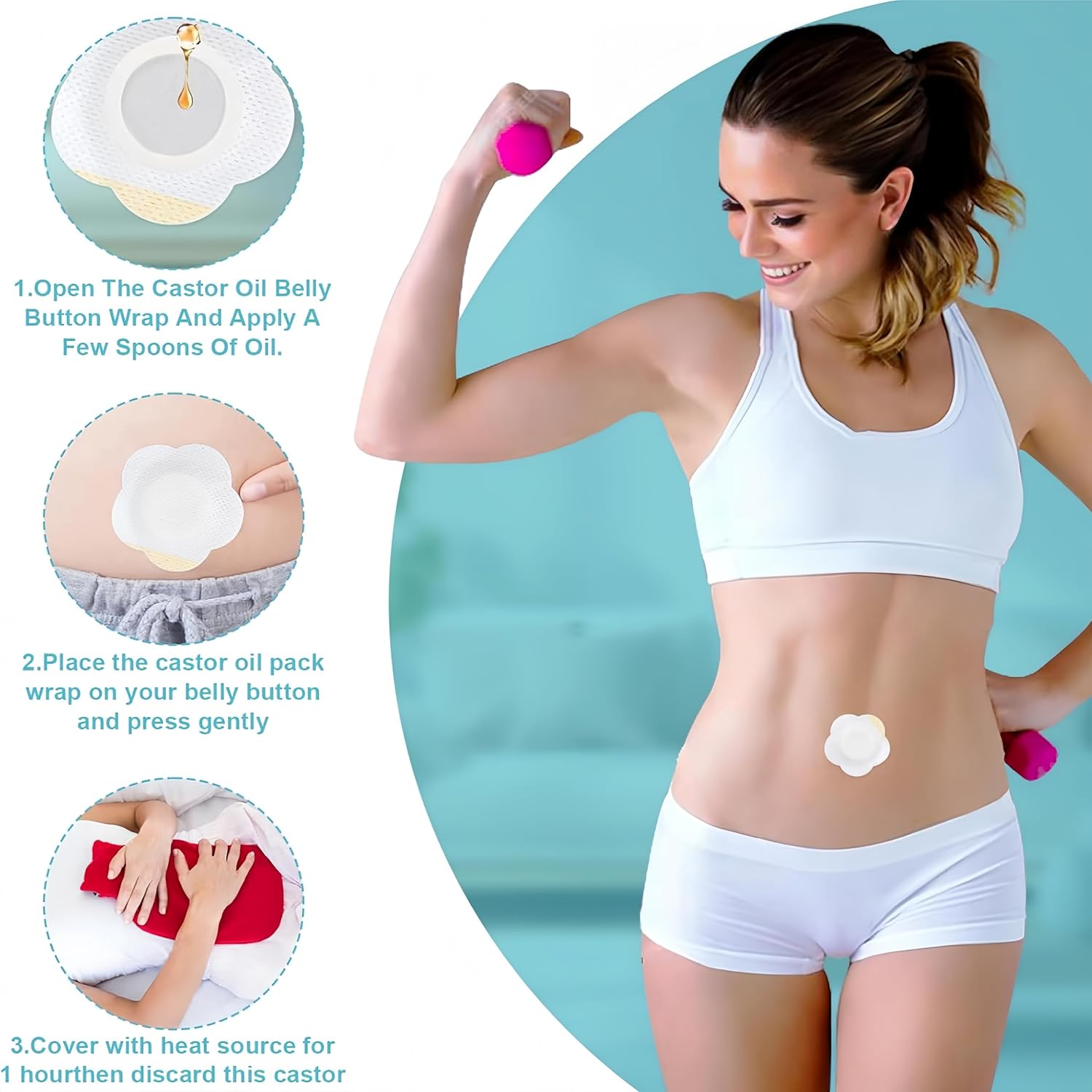 Febohao 50Pcs Castor Oil Patches Pack Self Adhesive Bandage Castor Oil Wrap Mini Travel Essentials Portable Multi-Layer Anti-Leak 7Cm/2.75In image number 2