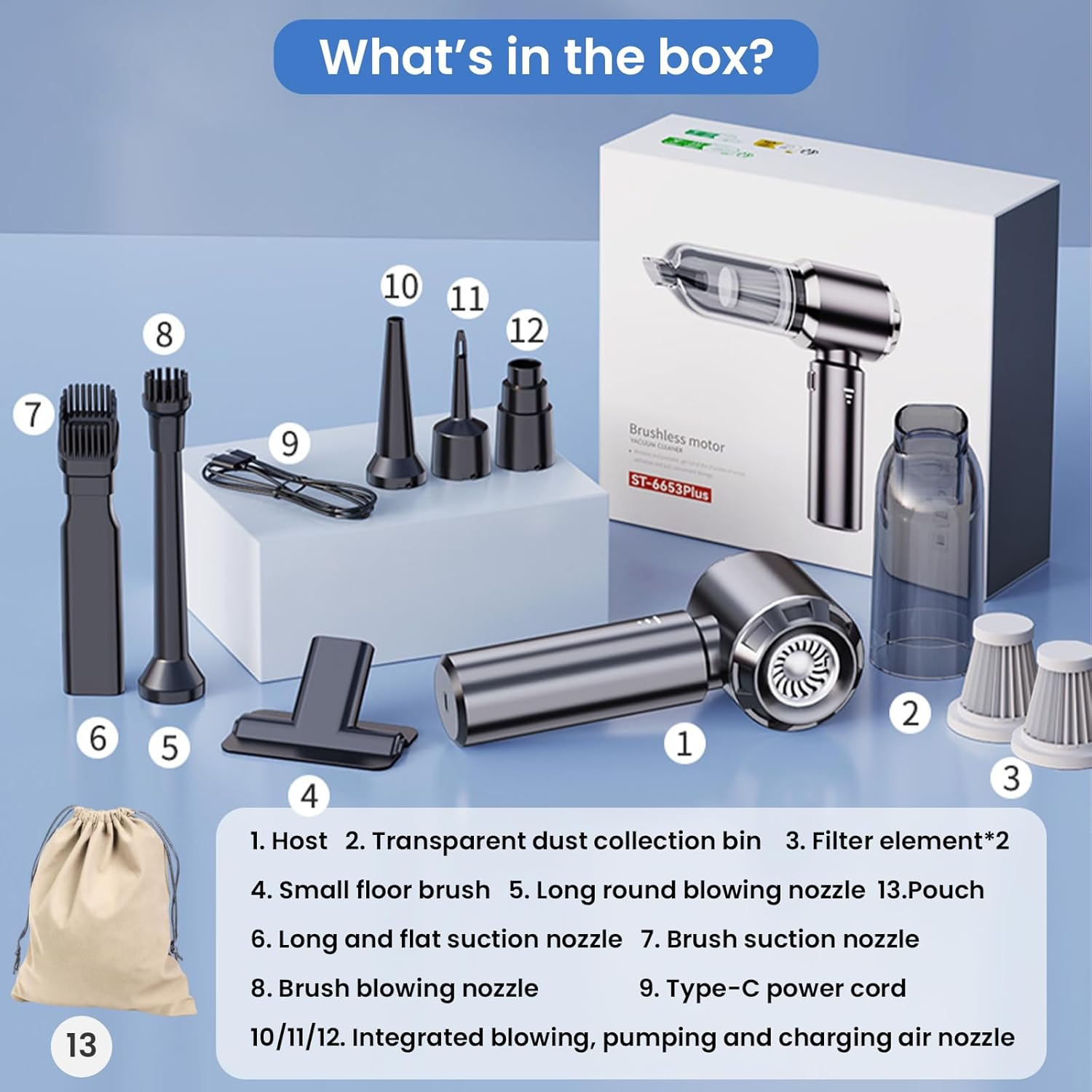 Cordless Car Vacuum Cleaner, 21000PA Handheld Vacuum Cleaner, Rechargeable High Power Suction Vacuum Cleaner with 3 Gear Adjustment, Portable Vacuum Cleaner for Home, Office, Kitchen, Cars, Sofa, Pet image number 3