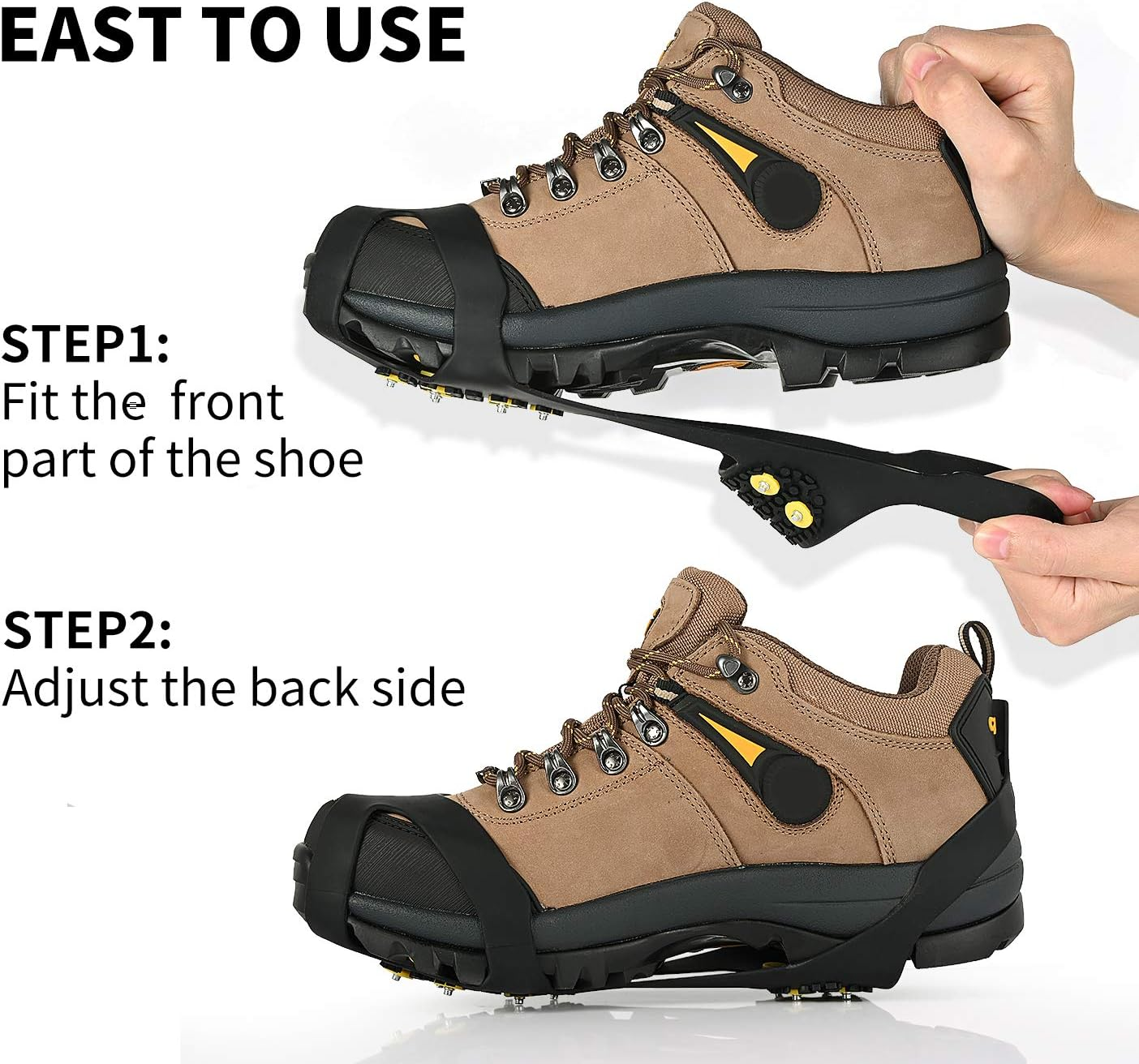 Ice Cleats, Ice Grips Traction Cleats Grippers Non-Slip over Shoe/Boot Rubber Spikes Crampons with 10 Steel Studs Crampons + 10 Extra Replacement Studs image number 1