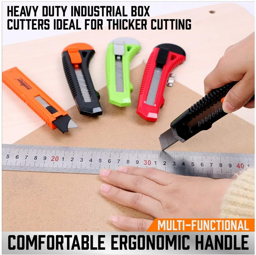 HORUSDY 12-Pack Box Cutters Retractable, 10-Pack SK-5 Extra Blades, Utility Knife Retractable for Boxes, Cartons, Cardboard Cutting, 18Mm for Office, Home, Arts Crafts, Hobby