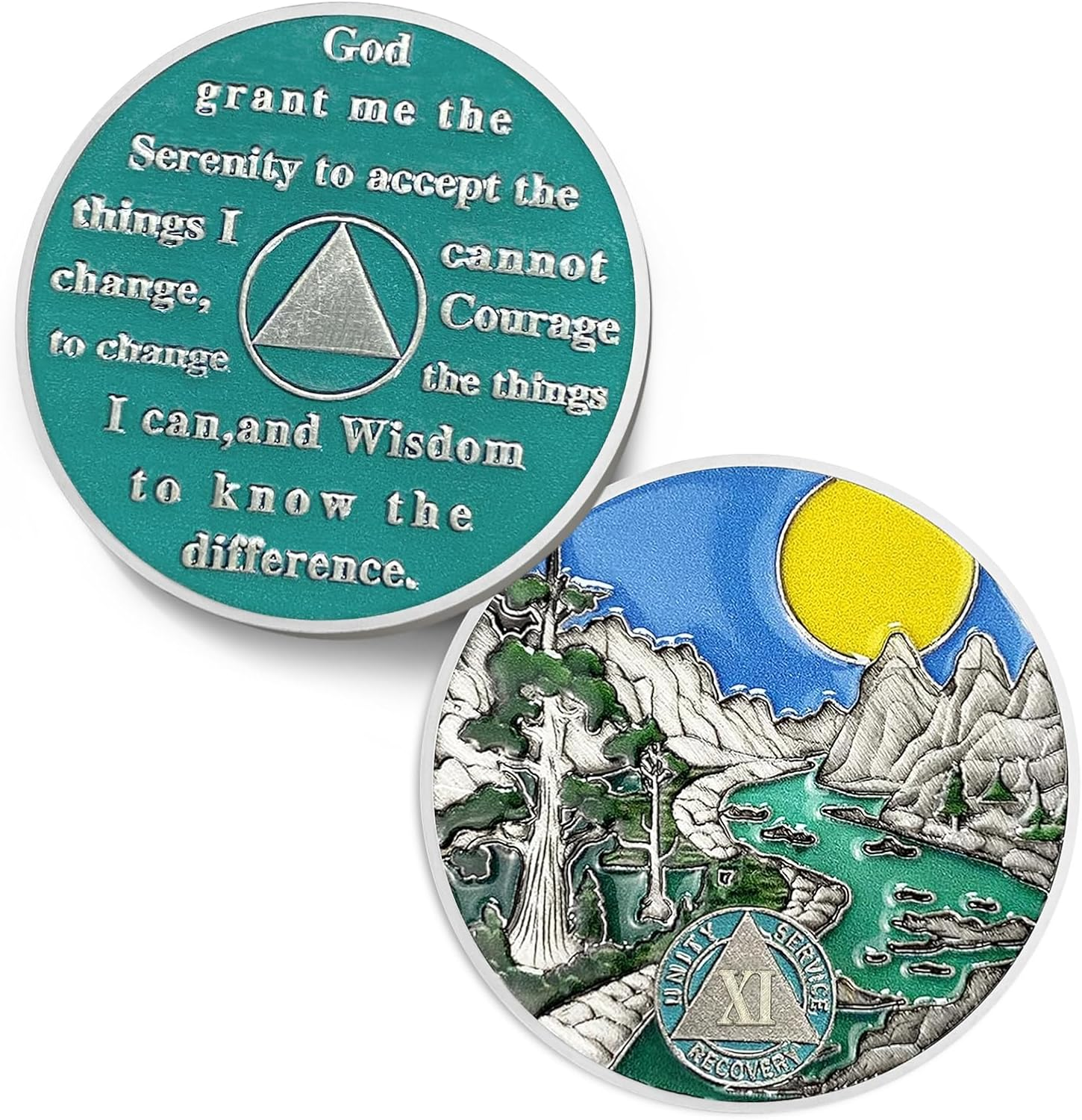 Sunlight 40 Year Sobriety Coin - Recovery 40 Year AA Coins - Serenity Prayer AA Chips and Medallions - 0-40 Prime Na Clean Token - Sober Chip Alcoholics Anonymous Gifts for Men Women