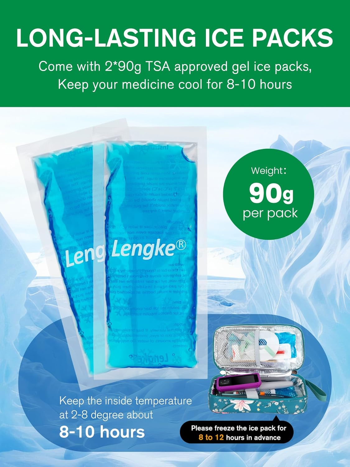 SUNMON High-Capacity Insulin Cooler Travel Case with Temperature Display, 8-10H Insulated Diabetic Medication Cooler Bag with 2 Ice Packs, Waterproof Injection Travel Case for 4-5 Pens (Lily) image number 6