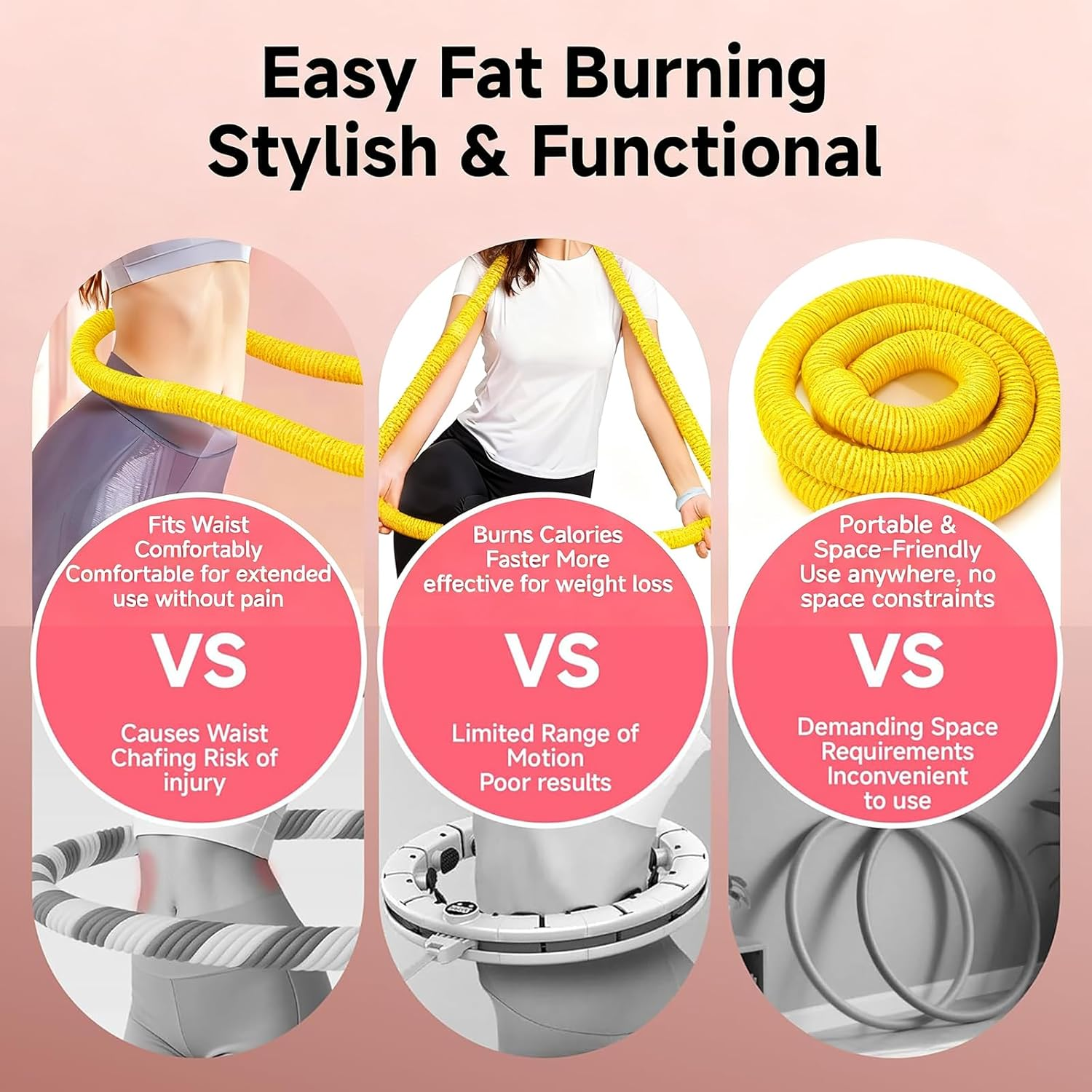 Hula Hoop,Hula Hoops for Adults Weight Loss.Hula Hoops for Adults, Weighted Hula Hoops for Women .Spring Weighted Design Burns Fat, Shapes Waist, Back-Friendly Workout with Safety Rope