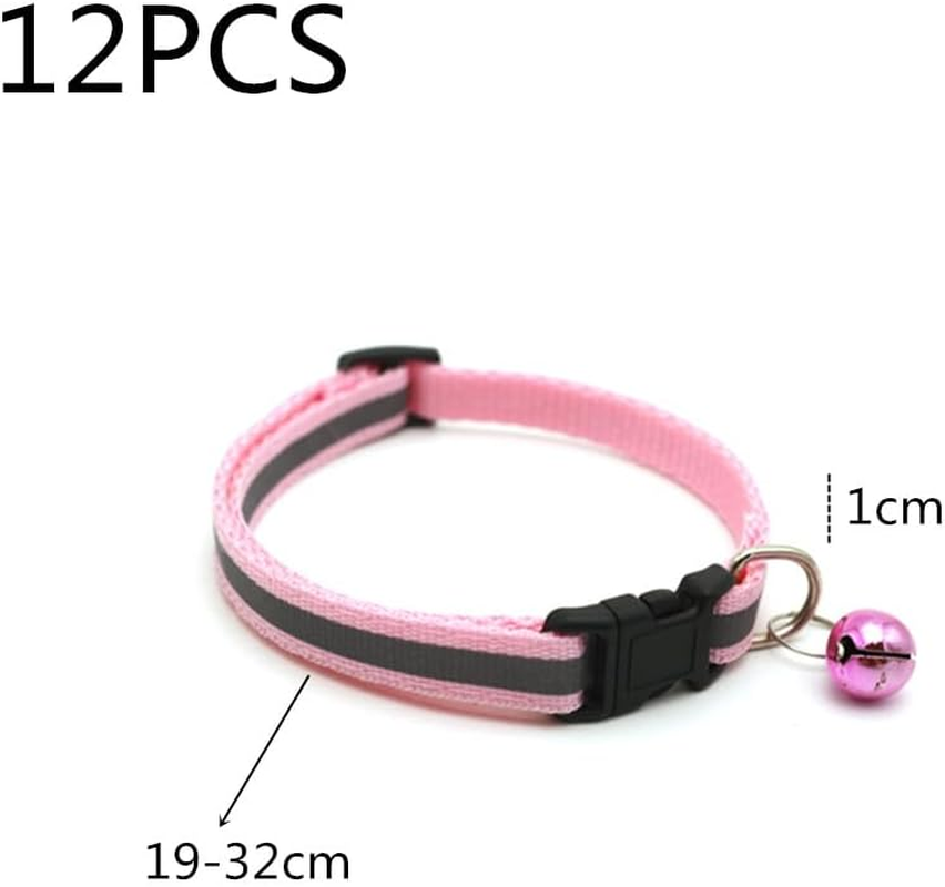 Cat Collars Breakaway with Bell, Wanfoou 12 Pack Reflective Cat Collar with Bell, Reflective Safety Buckle Kitten Collar, Ideal for Girl Cats Male Cats and Puppy Pet Supplies image number 4